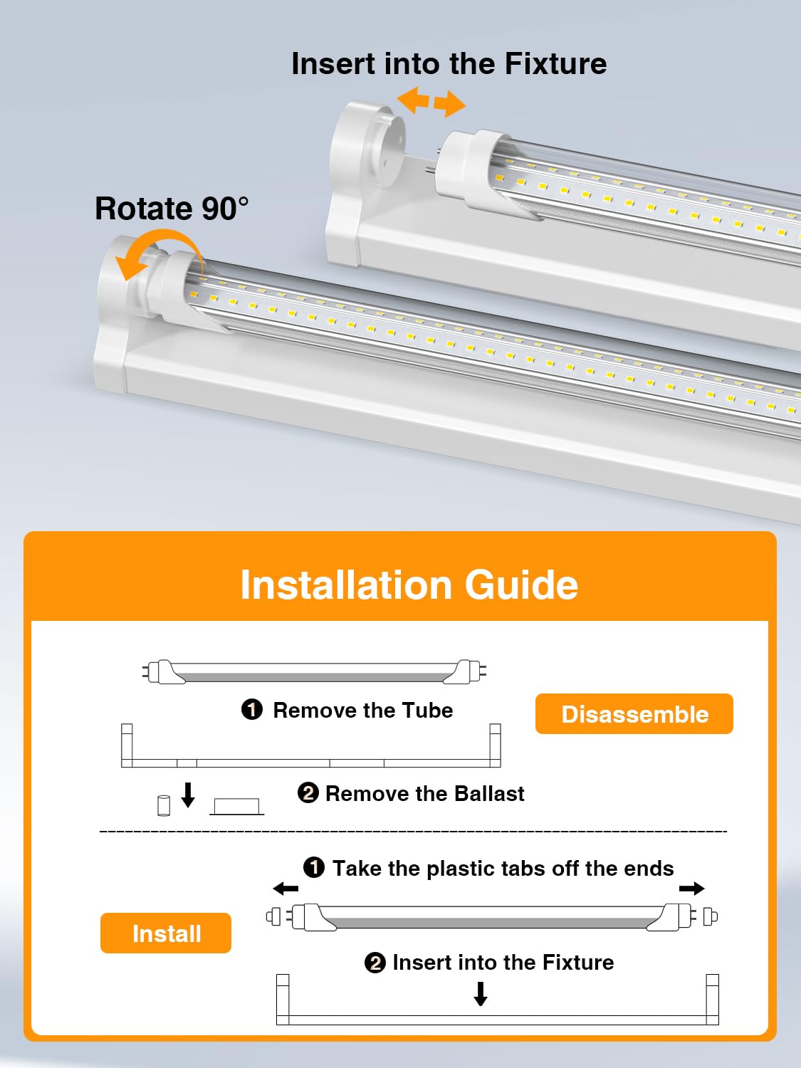 ONLYLUX T8 LED Bulbs 4ft 36W 5400LM Daylight 6500K Ballast Bypass Aluminum 20 Pack