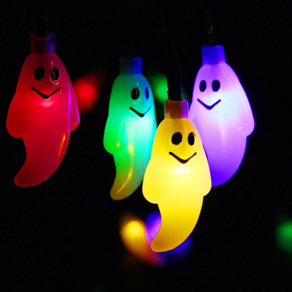 Hann Solar LED String Lights, 30LED Waterproof Crystal Ball, Cute Ghost, Yellow, Model HA-001