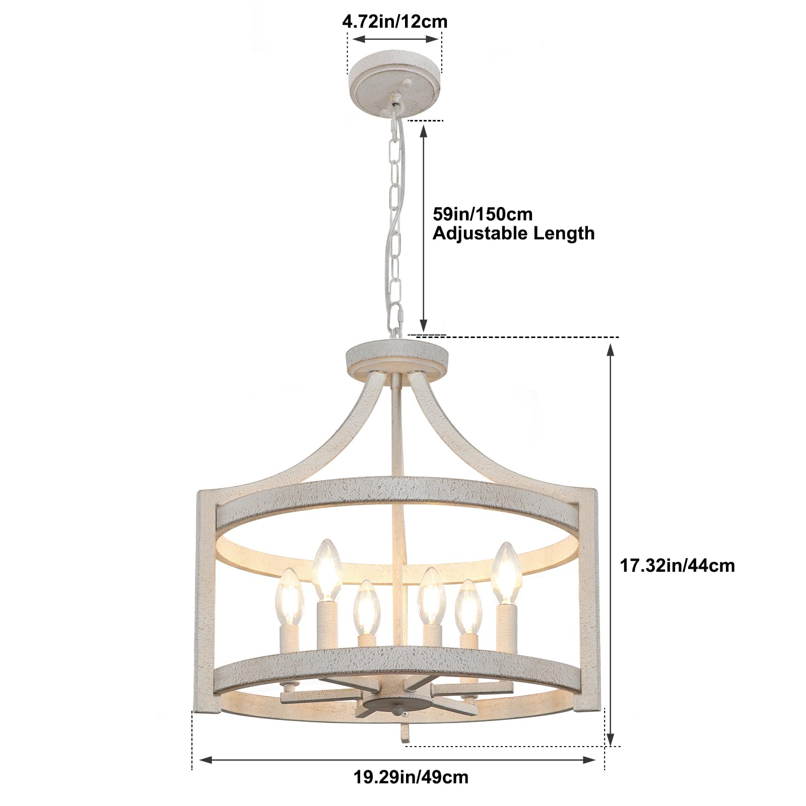 WBinDX 6-Light Distressed White Farmhouse Chandelier, Rustic Pendant Ceiling Light Fixture for Dining Room, Kitchen, Foyer, Model WB128M-6DW