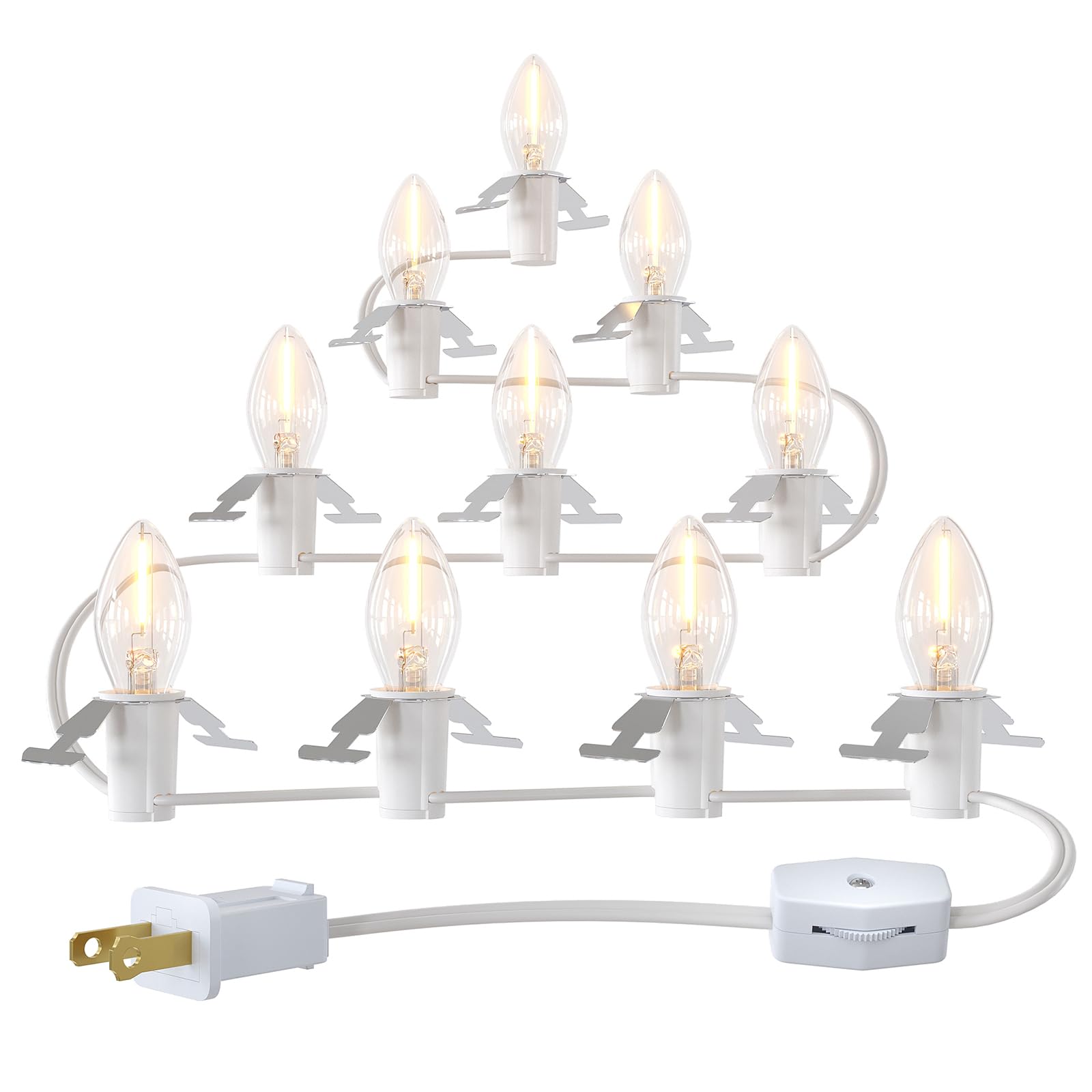 SURAIELEC 18ft Accessory Cord with 10 Led Light Bulbs, Christmas Village Lights with Switch, C7 Light Cord for Holiday Decorations, Craft Projects, Blow Light Replacement, UL Listed