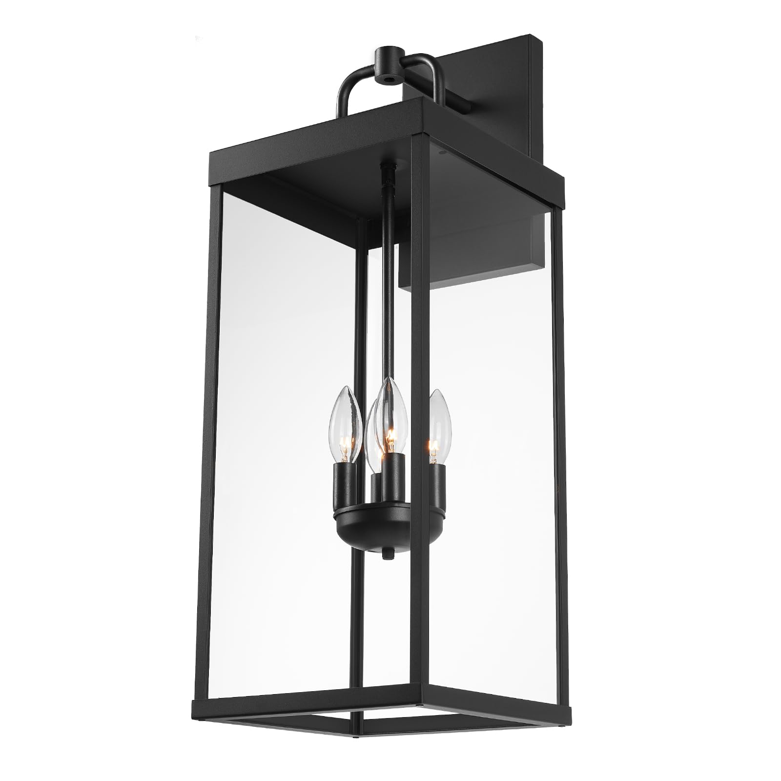 Outdoor Wall Sconce Light, 28 Inch Tall Transitional Exterior Wall Bracket Lighting With Clear Glass, Anti-Rust Powder Coat Black Modern Outside Wall Lantern For Front Porch Corridor Doorway Patio