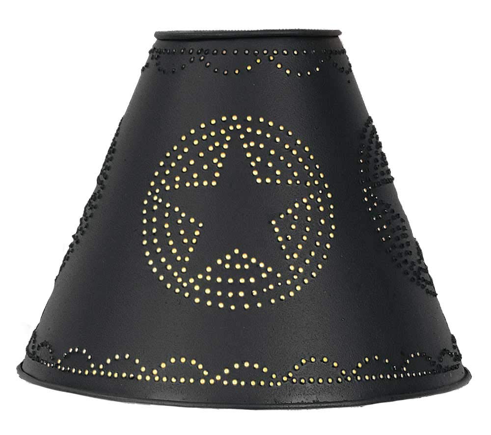 Colonial Tin Punched Star Black Metal Clamp-On Lamp Shade, Standard Size