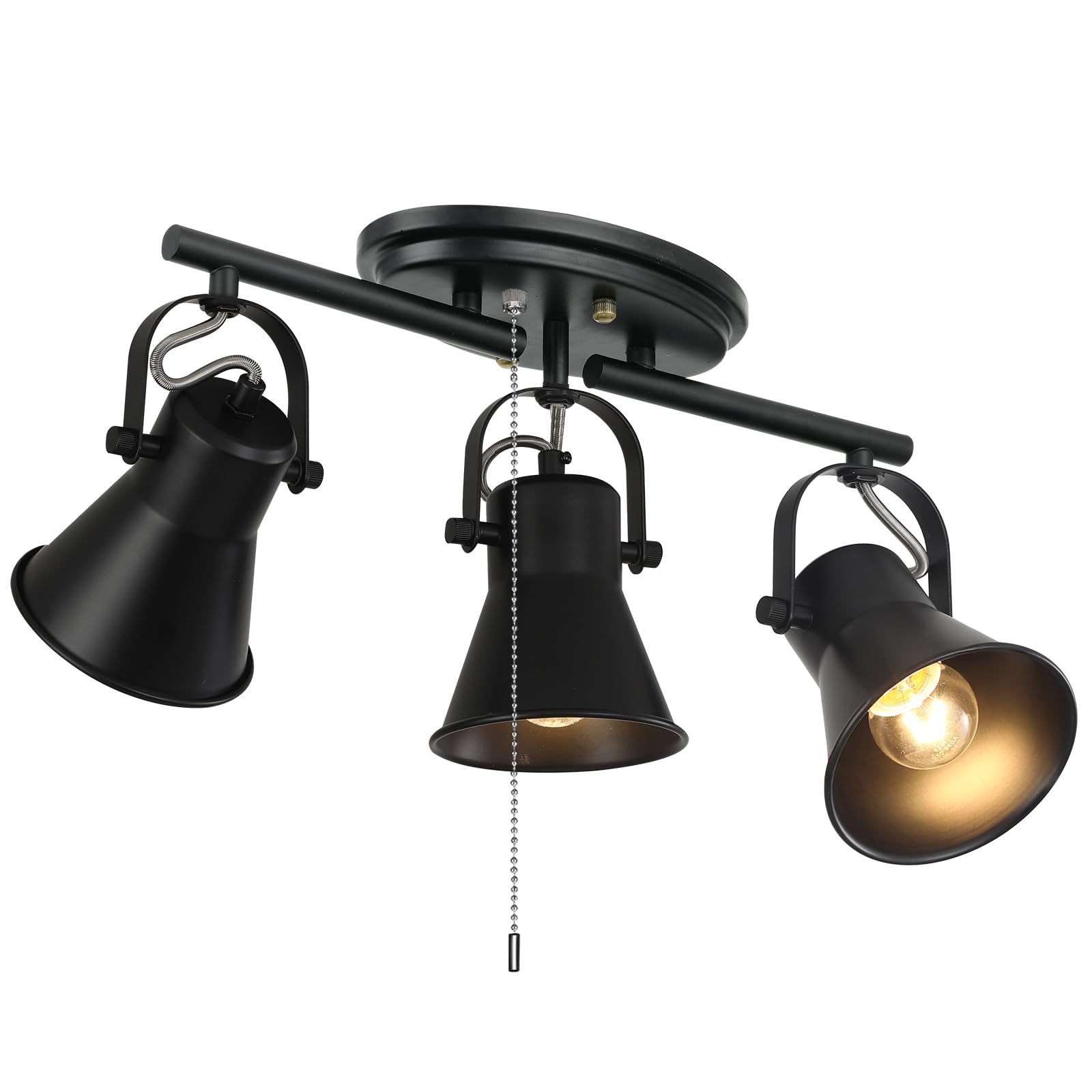 SEEBLEN 3-Light Track Lighting with Pull Chain, Black Adjustable Ceiling Light Fixture, Rotatable Track Lighting Fixtures Ceilin