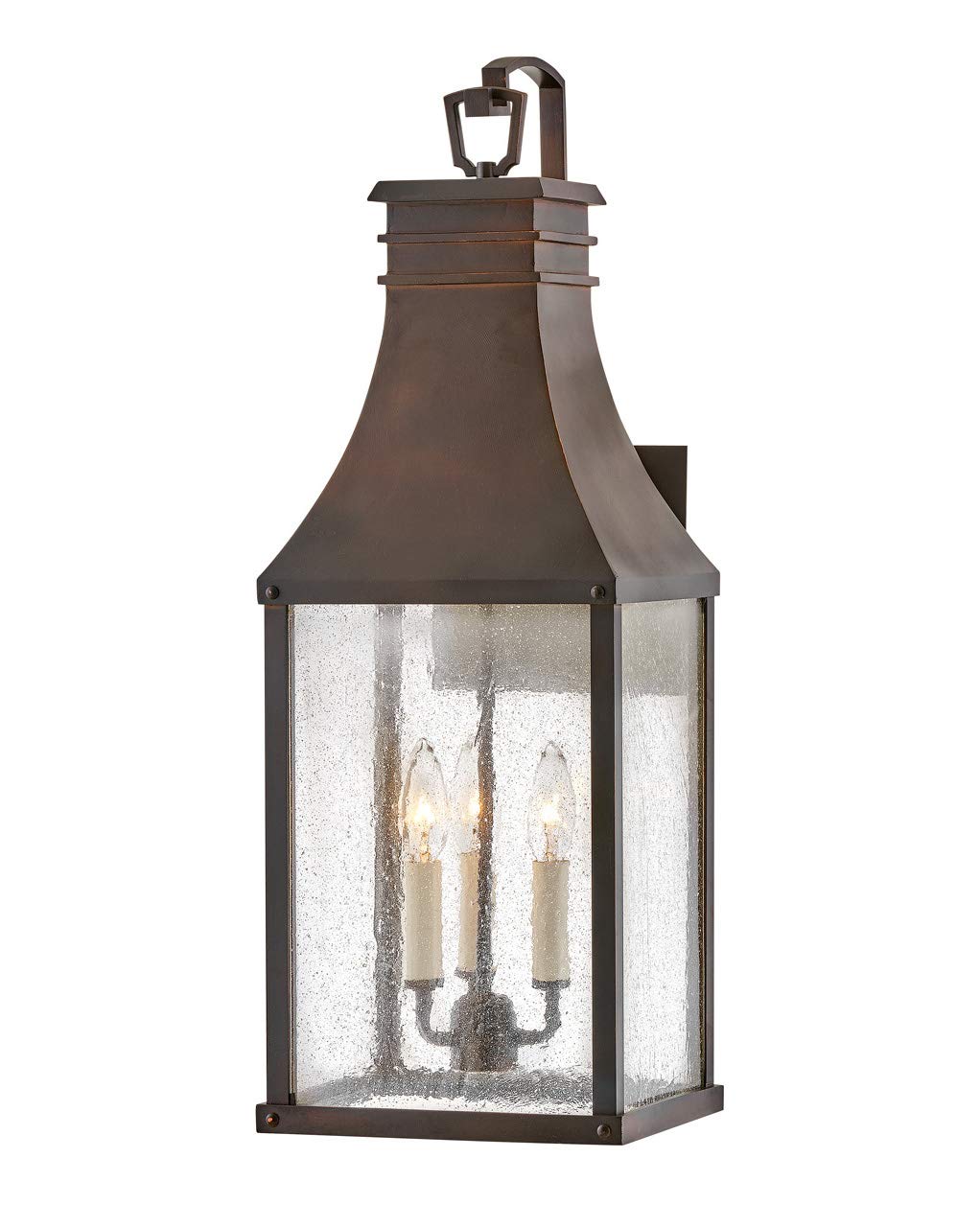 Hinkley Beacon Hill Large Wall Mount Outdoor Lantern - Aluminum, Clear Seedy Glass, Old World Charm - Blackened Copper Finish