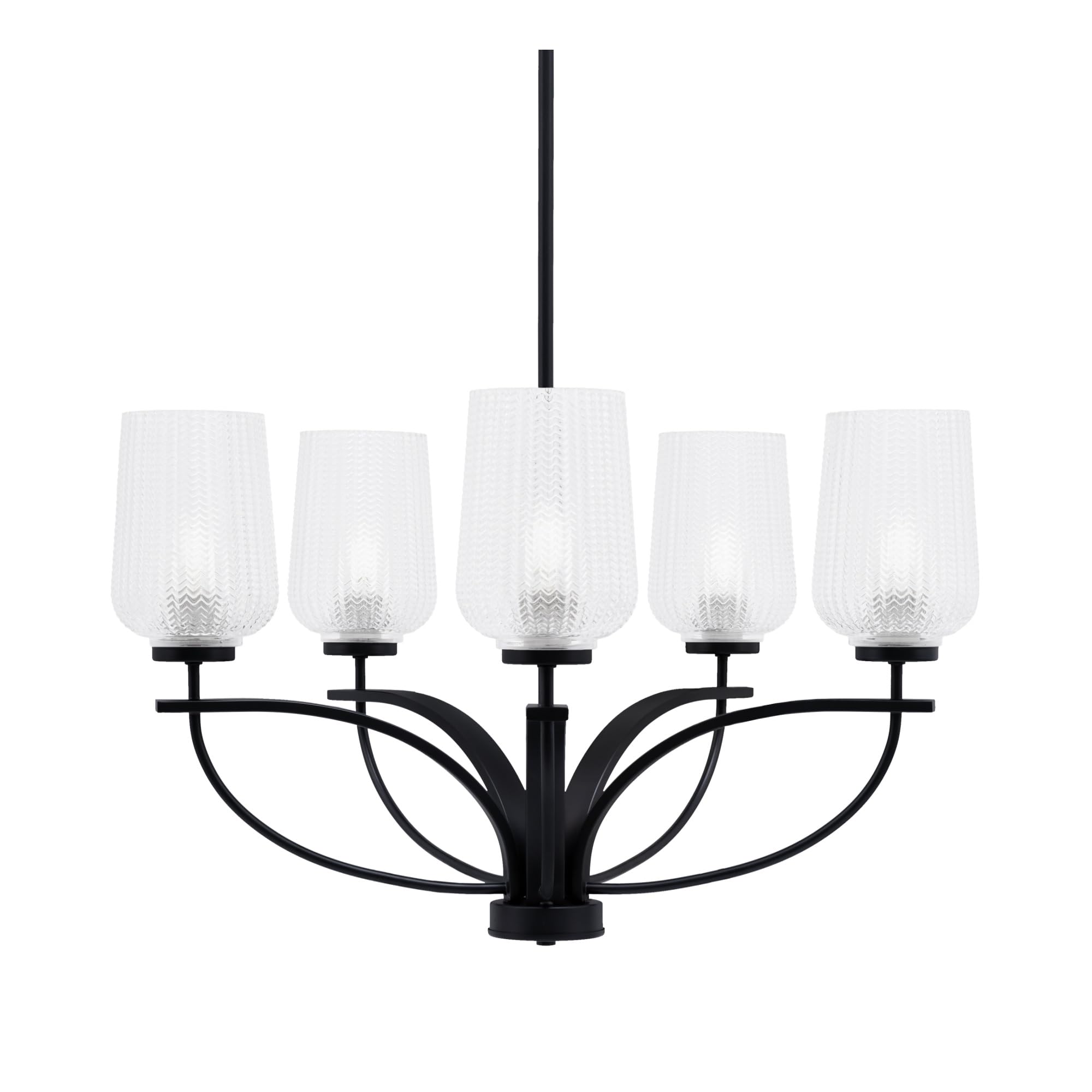 Toltec Lighting Cavella 5 Light Chandelier in Matte Black Finish with 5&quot; Clear Textured Glass