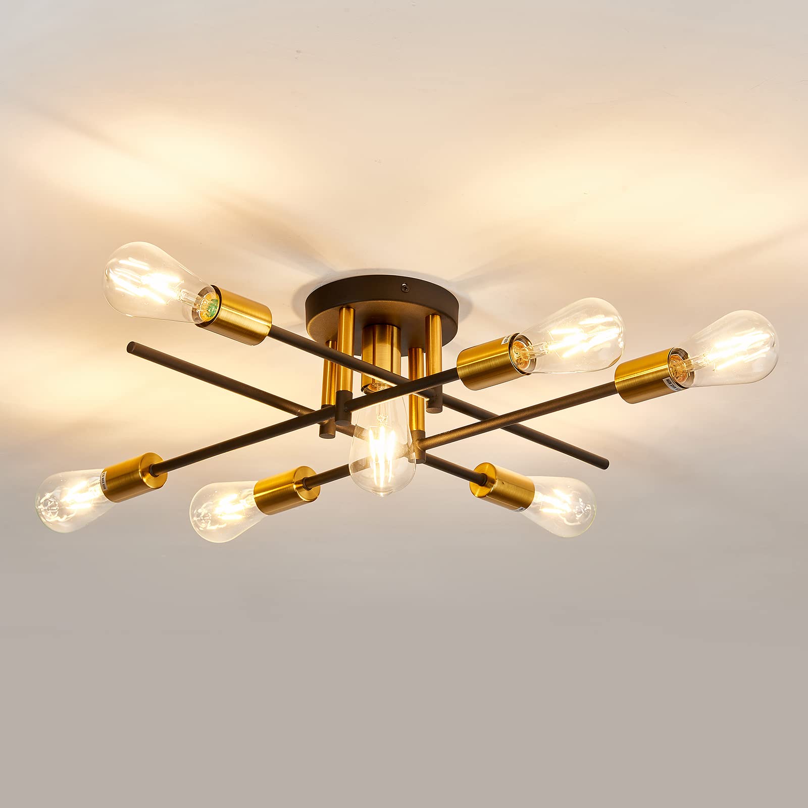 Uofus 7-Light Semi Flush Mount Ceiling Light Fixture, Modern Black & Gold Chandelier For Home