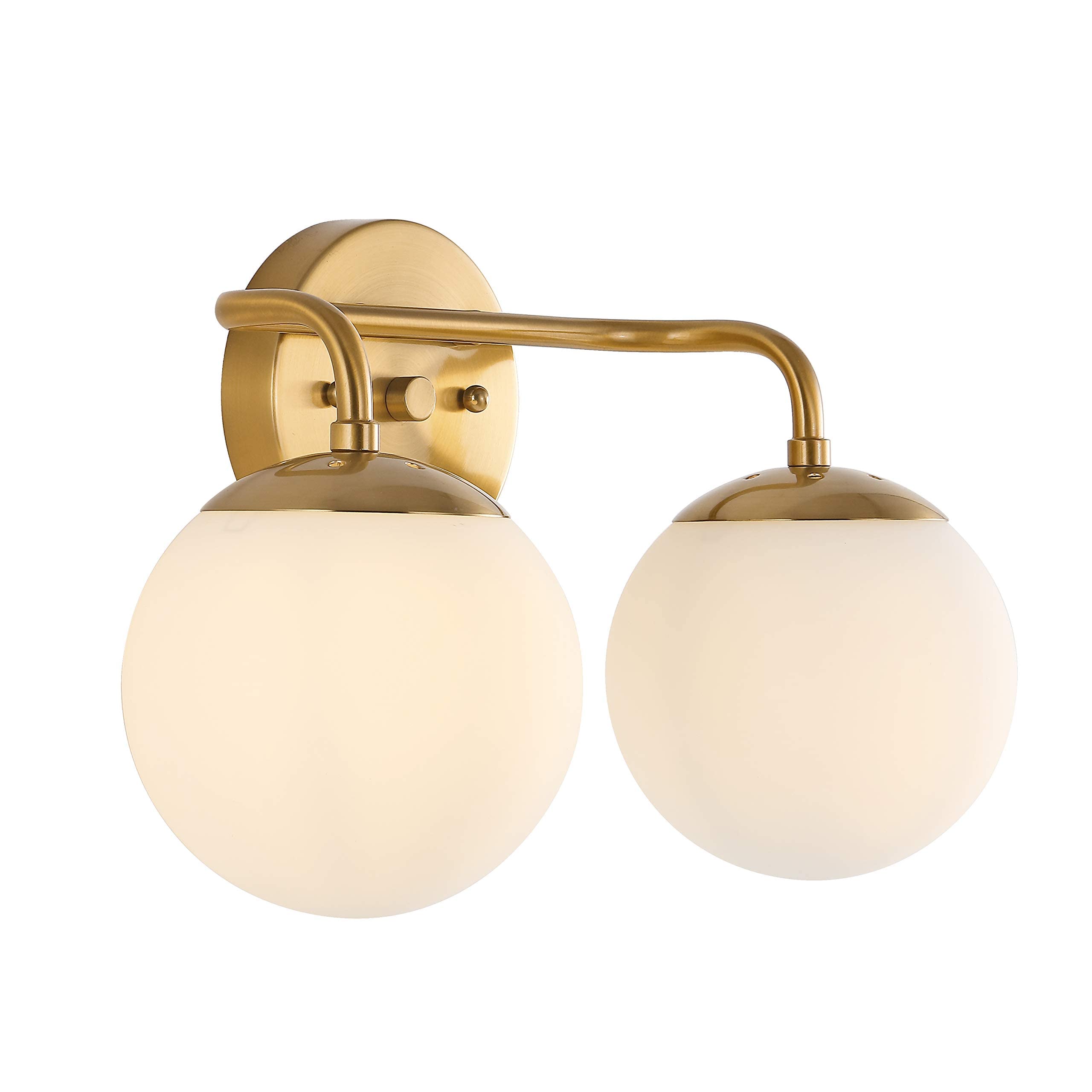JONATHAN Y 2-Light LED Vanity - Modern Brass Gold Metal/Frosted Glass, Model JYL3535A, 15in Midcentury Design for Bathroom, Kitchen, Hallway