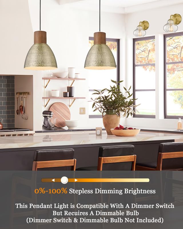 Elyona Vintage Pendant Light, 10.2” Adjustable Hammered Metal Bar Lamp For Kitchen & Dining