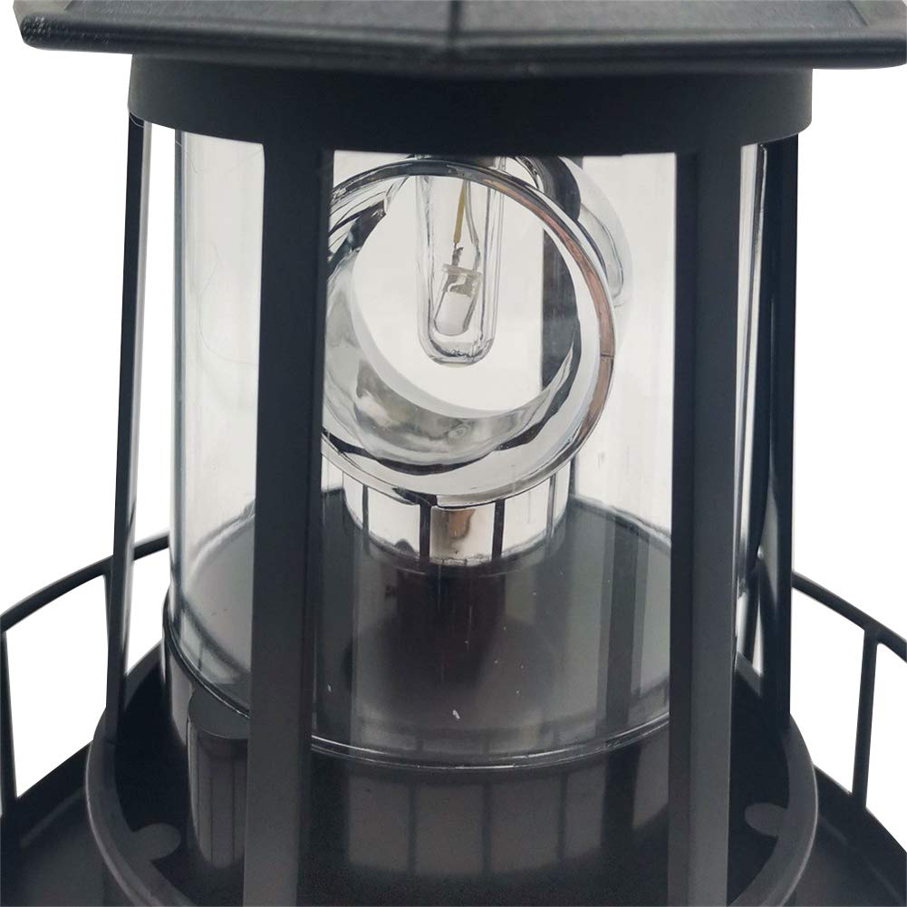 GEZICHTA LED Solar Powered Lighthouse - 360° Rotating, IP65 Waterproof, Black, Free Size Garden Decor