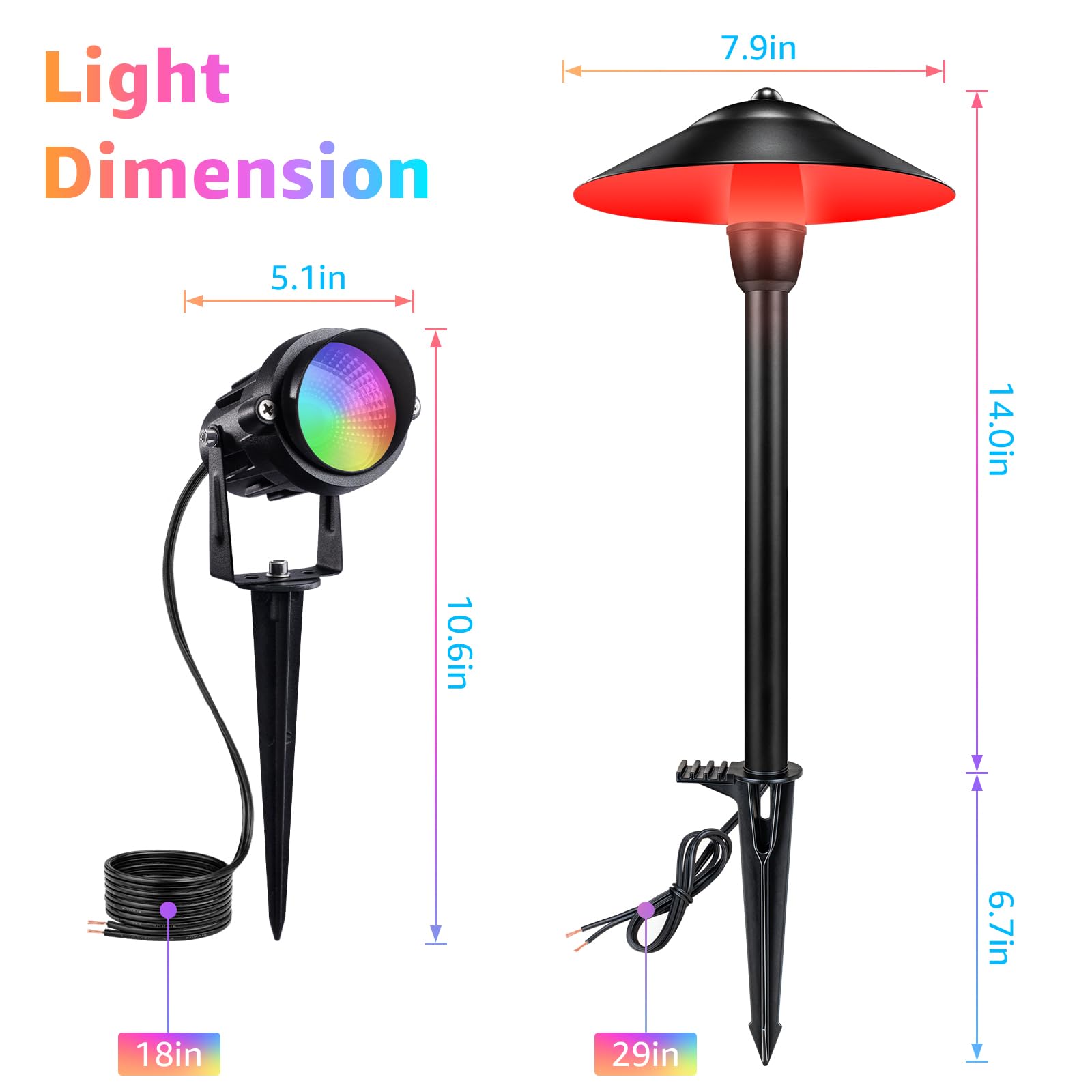 Sunvie Rgbw Landscape Lighting Kit 12V Low Voltage Landscape Lighting With Connectors  Color Changing Low Voltage Pathway Lights Wired With Spotlights Waterproof For Holiday Patio Garden Yard 12 Pack