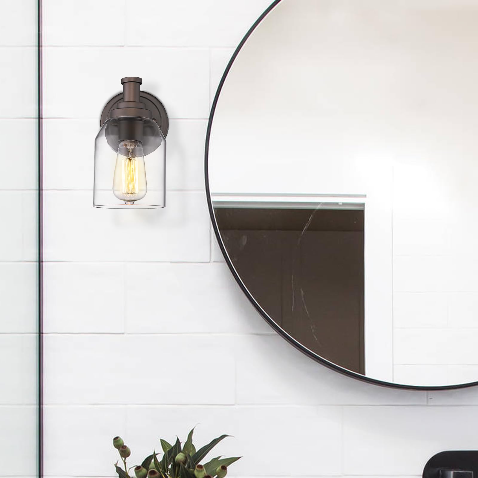 Zeyu Vanity Sconces Wall Lighting 2 Pack, Farmhouse Bathroom Vanity Light Fixture With Clear Glass Shade, Oil Rubbed Bronze Fini