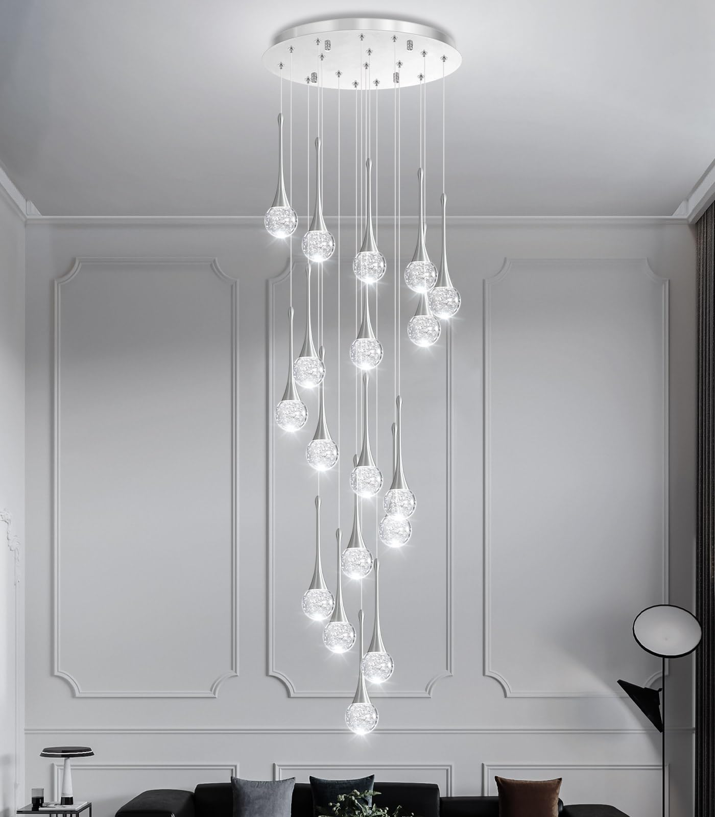 18 Light Modern Glam Crystal Chandelier For High Ceiling Led Dimmable Ceiling Pendant Light Staircase Foyer Enterway Living Room