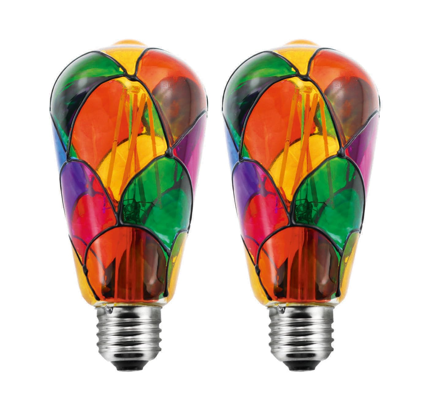 Greeogin Dimmable Stained Glass Led Light Bulb 6W Ac120V, 60W Halogen Bulb Equivalent, E26 St64 Color Led Light Bulbs For Home P