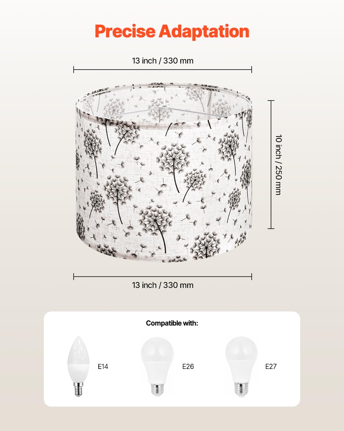 VEVOR Drum Lampshade Set, Linen, 13inx13inx10in, Multi02, Replacement for Table & Floor Lamps, Easy Assembly