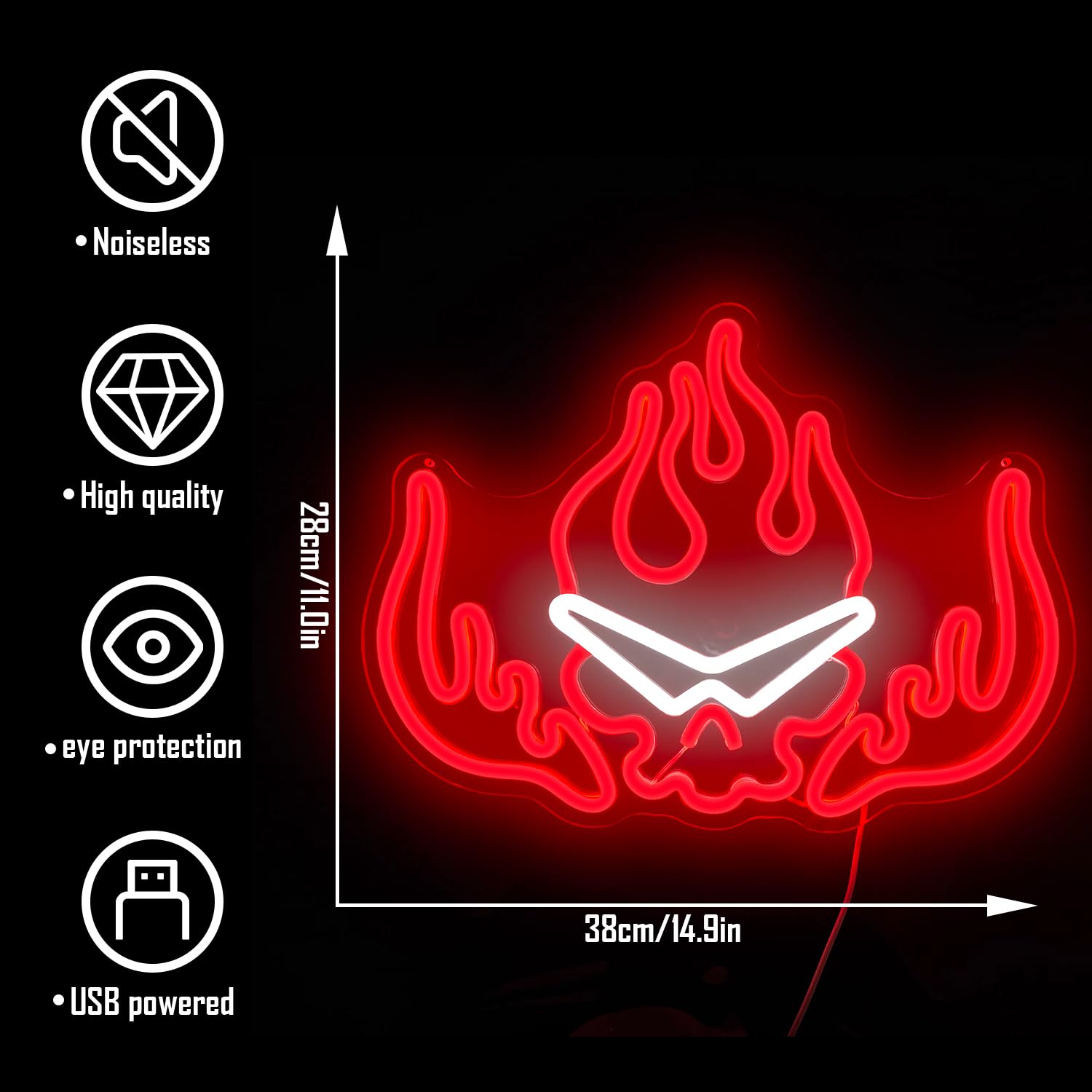 Gurren Lagann Flaming Skull Neon Sign Led Dimmable Anime Kamina Neon Sign for Wall Decor Sunglasses Fire Led Neon Light Sign Lig