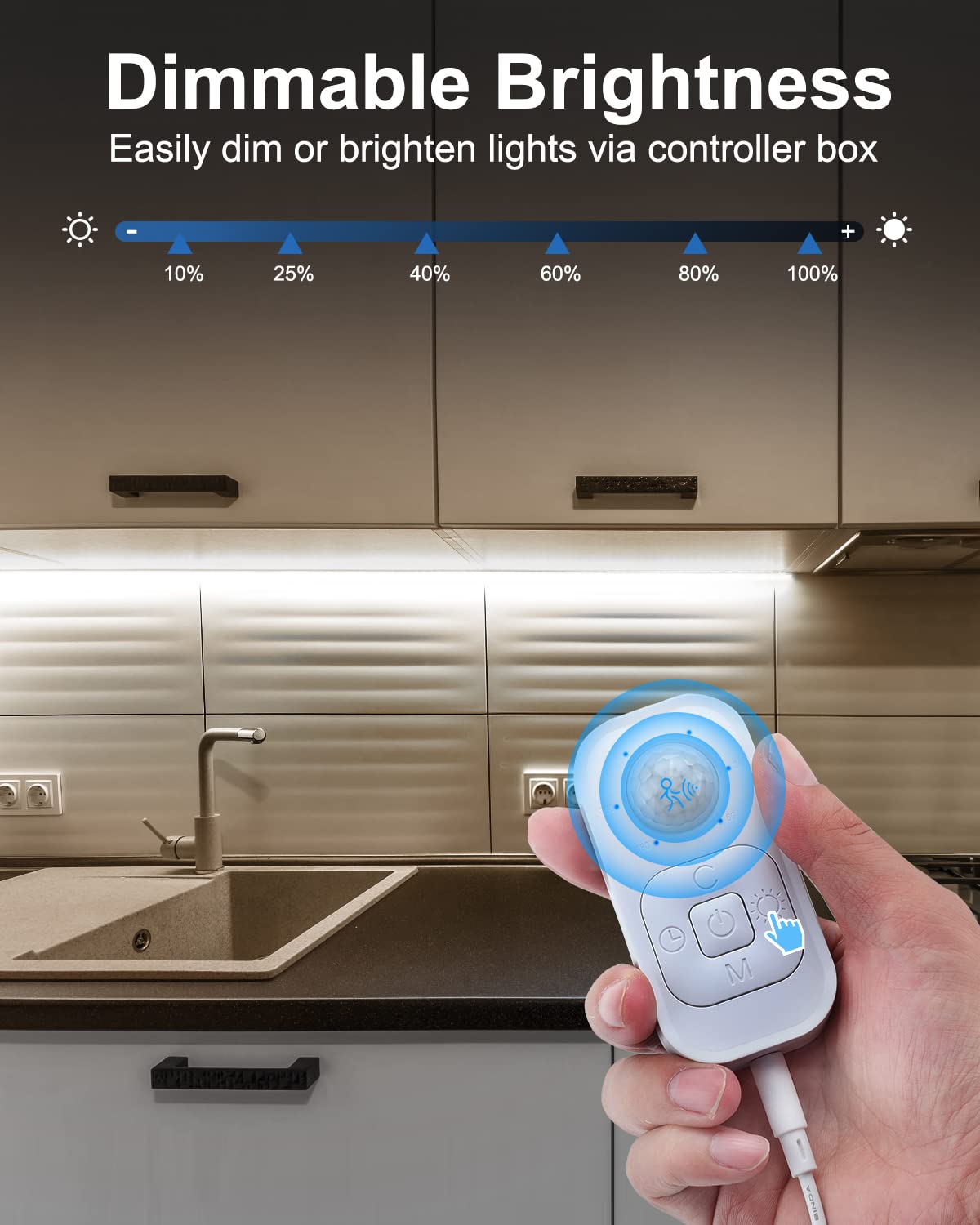 Feuymoent Motion Sensor Led Strip Light - 24W, 9.84Ft Cold White Indoor Lighting For Cabinets, Stairs, Under Bed, Showcase