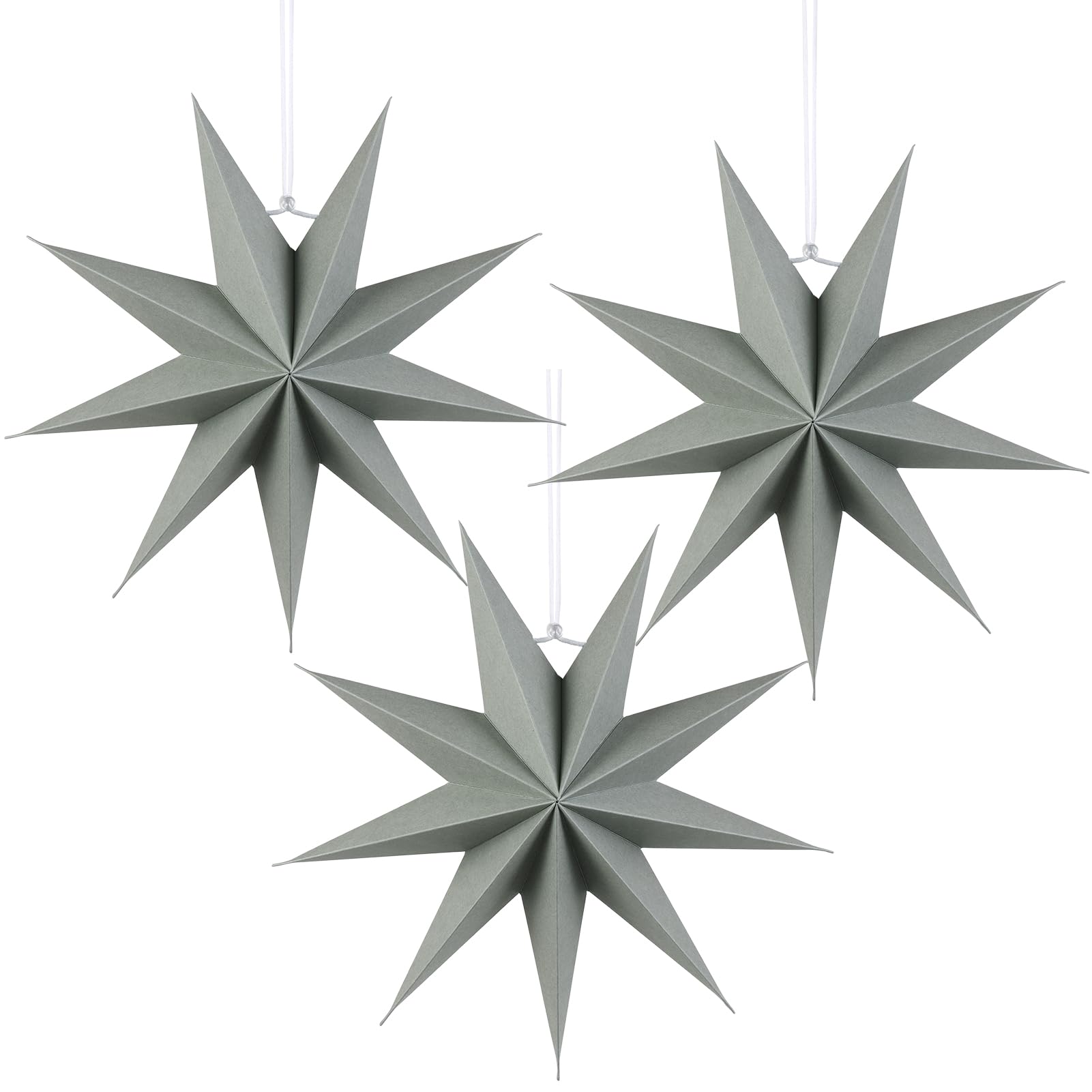SUNBEAUTY Grey 9-Pointed Grayish Green Paper Star Lanterns 12 Inch Christmas Hanging Lamp Paper Decorations Shade Wedding Birthd