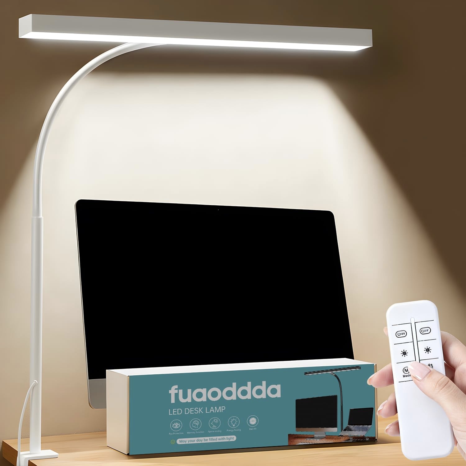 LED Desk Lamp for Office Home, Eye- caring Lamp with 10 Meter Remote Control Function, 5 Modes 10 Brightness Adjustable Desk Lig