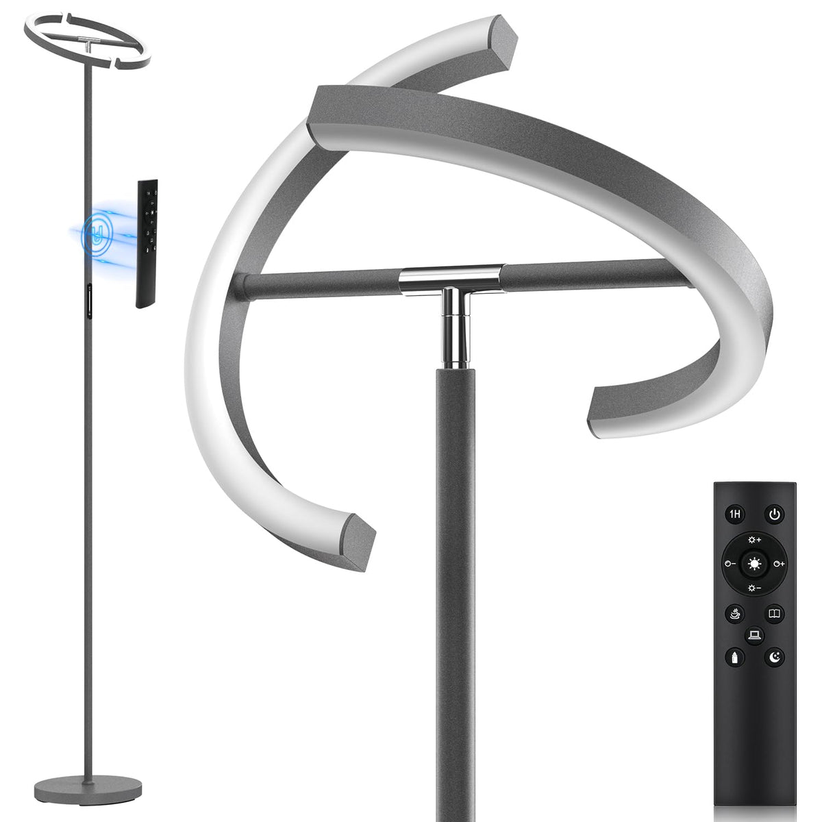 Sibrille Gunmetal Gray Led Floor Lamp - Rotatable Standing Lamp For Living Room Bedroom, 22W Dimmable Floor Readig Light With To
