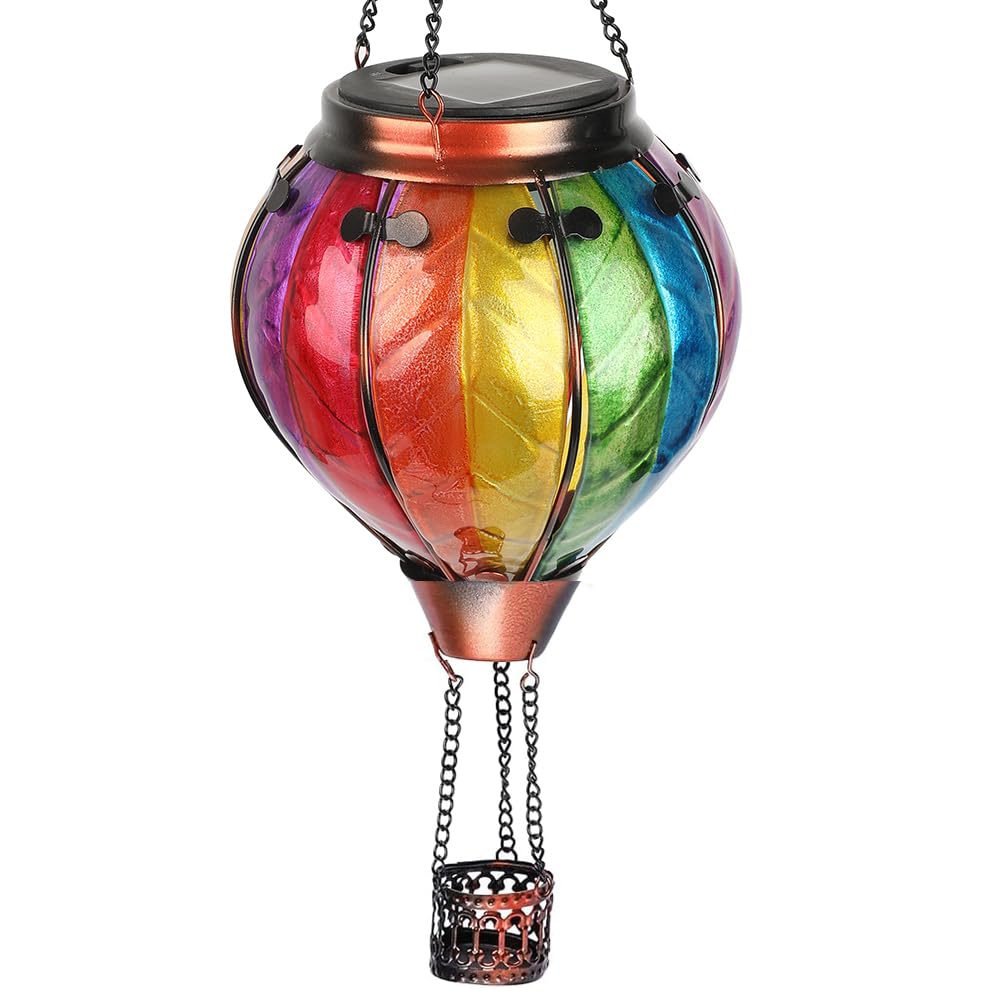 teyigarden Hot Air Balloon Solar Lantern, Flickering Flame, 18in H, Glass, Outdoor Waterproof, Colorful-A
