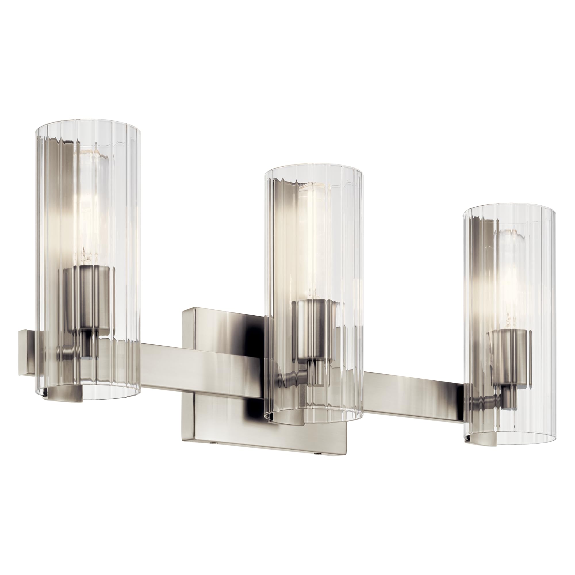 KICHLER Jemsa 3 Light Vanity, Modern Light with Clear Fluted Glass in Brushed Nickel for Bathroom or Powder Room (9.75 x 22.75),