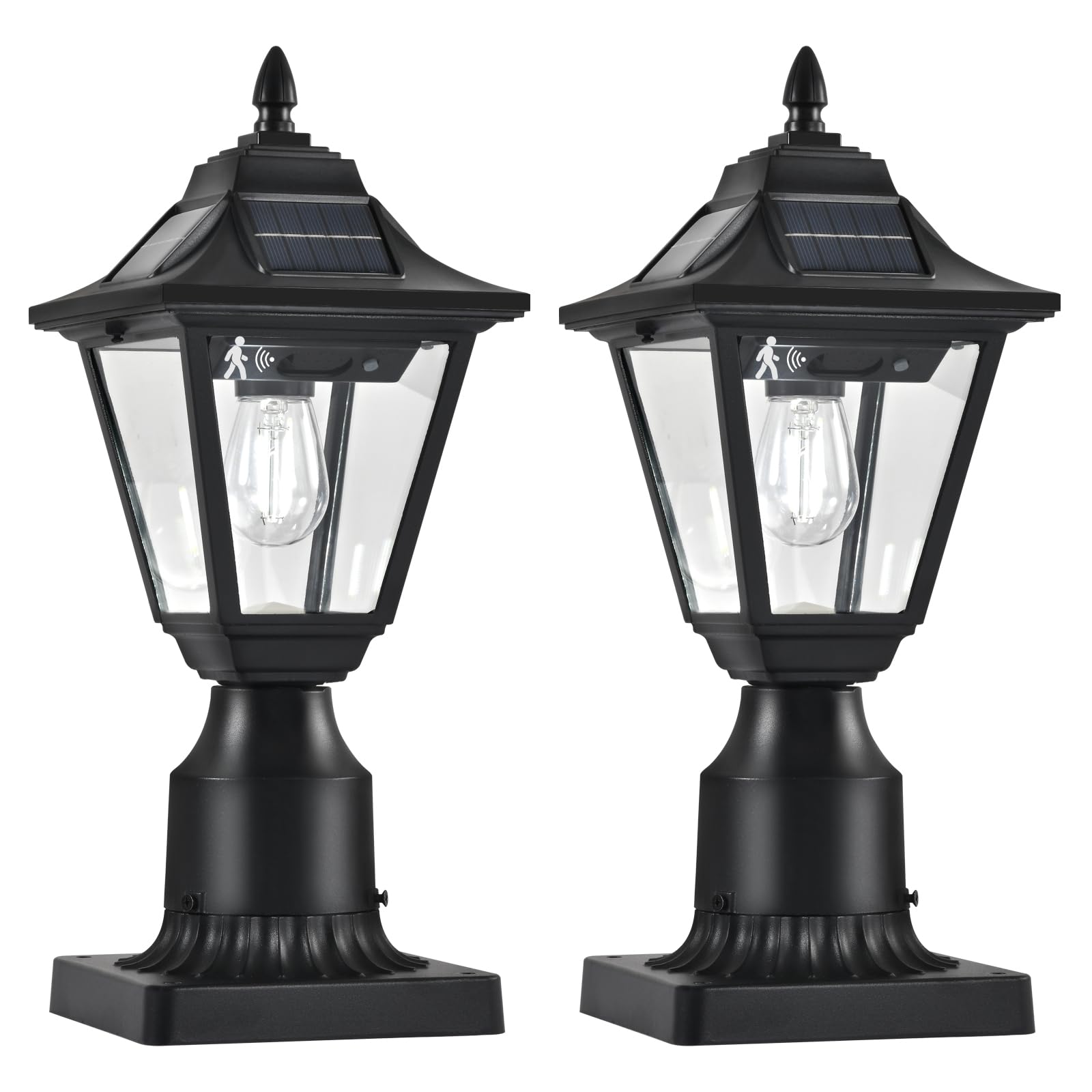 DARIISI 2 Pack Solar Post Lights with Pier Mount Base, 6000K Motion Sensor Solar Lamp Post Light, Waterproof Outdoor Post Lanter
