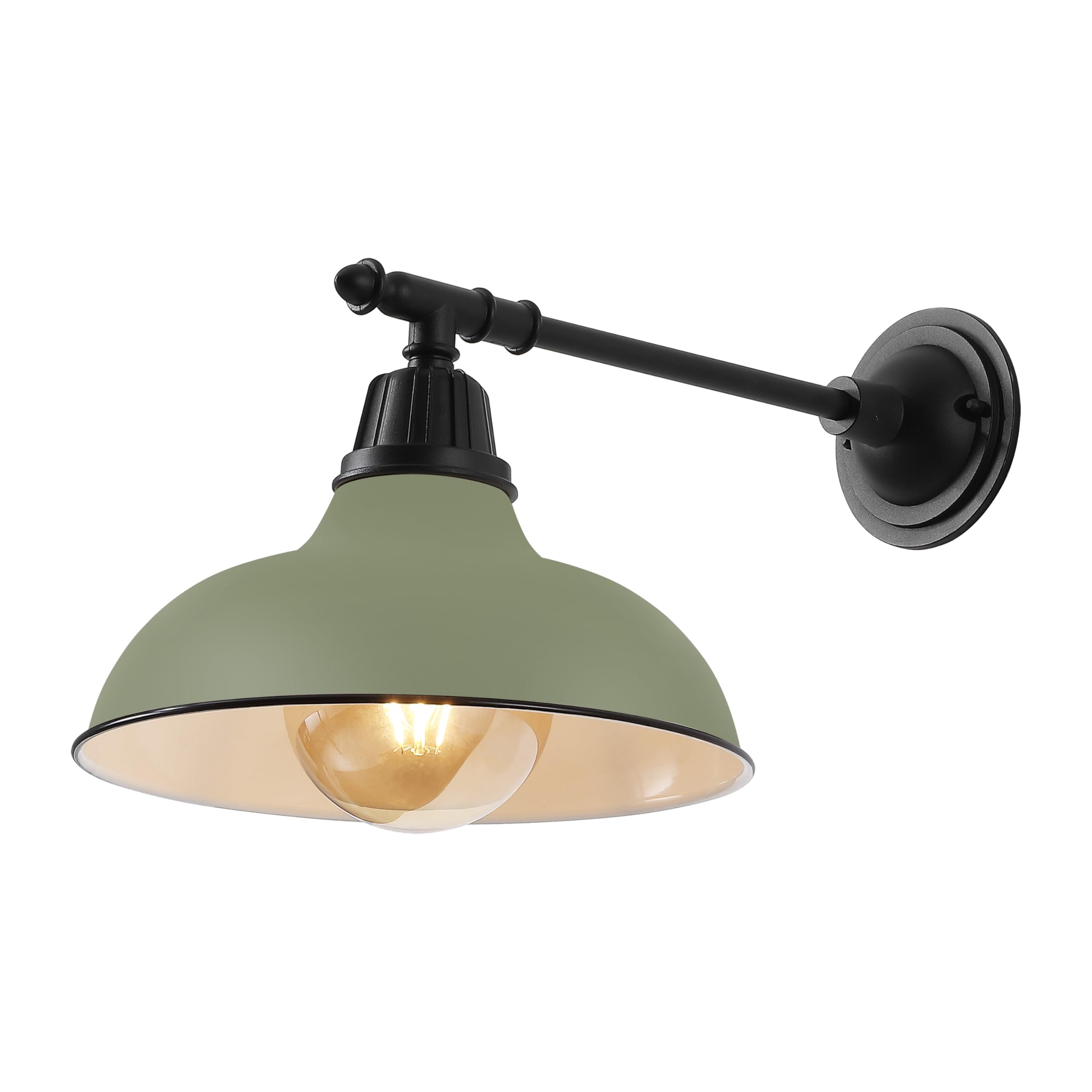 JONATHAN Y 12.25 Matte Olive Green/Black 1-Light Industrial Farmhouse Outdoor Sconce, Iron Wall Light with LED Bulb, Metal Bowl 