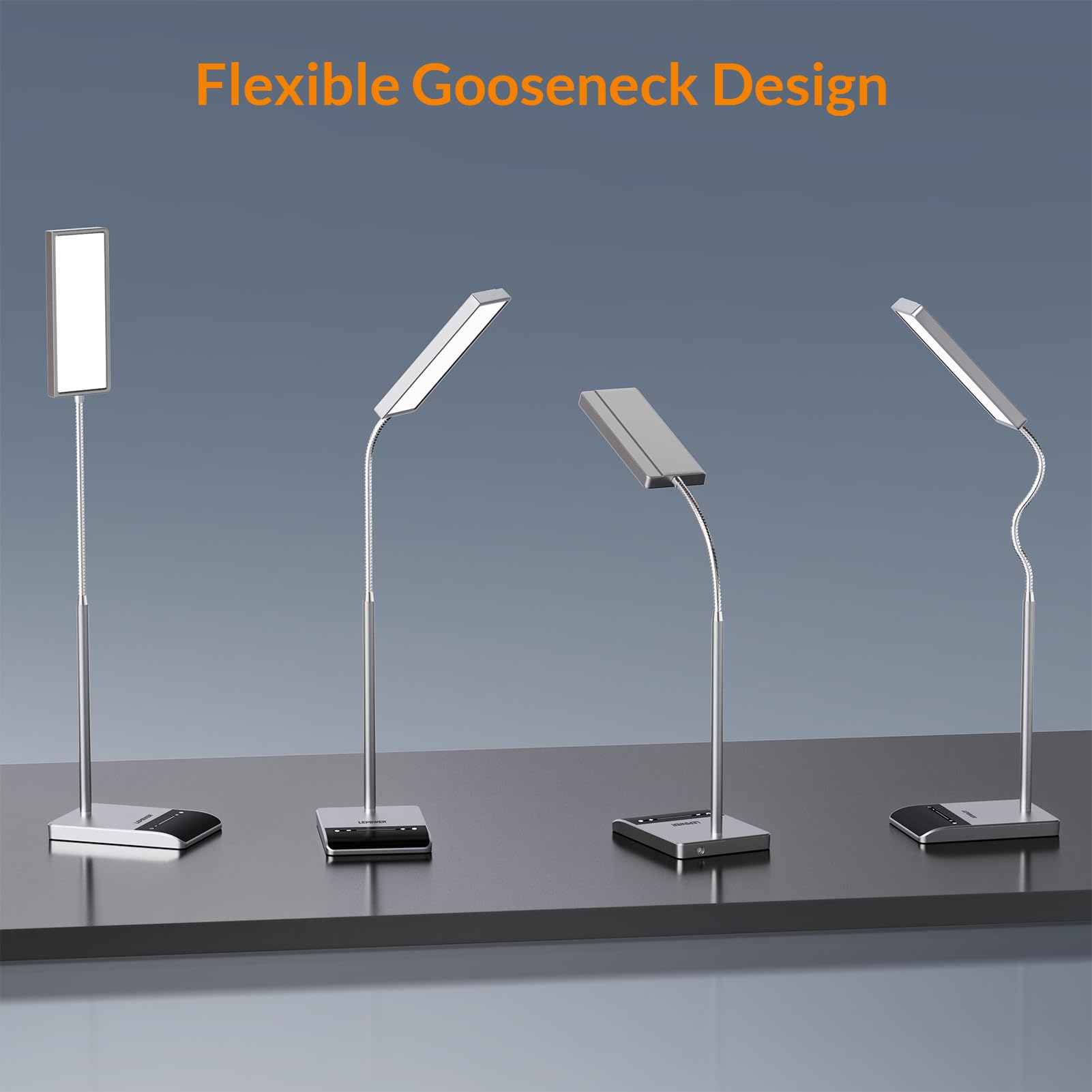 LEPOWER Desk Lamp, 800LM LED Touch Gooseneck Light, 12W Eye-Caring, 50 Modes, Grey, Model DL-13