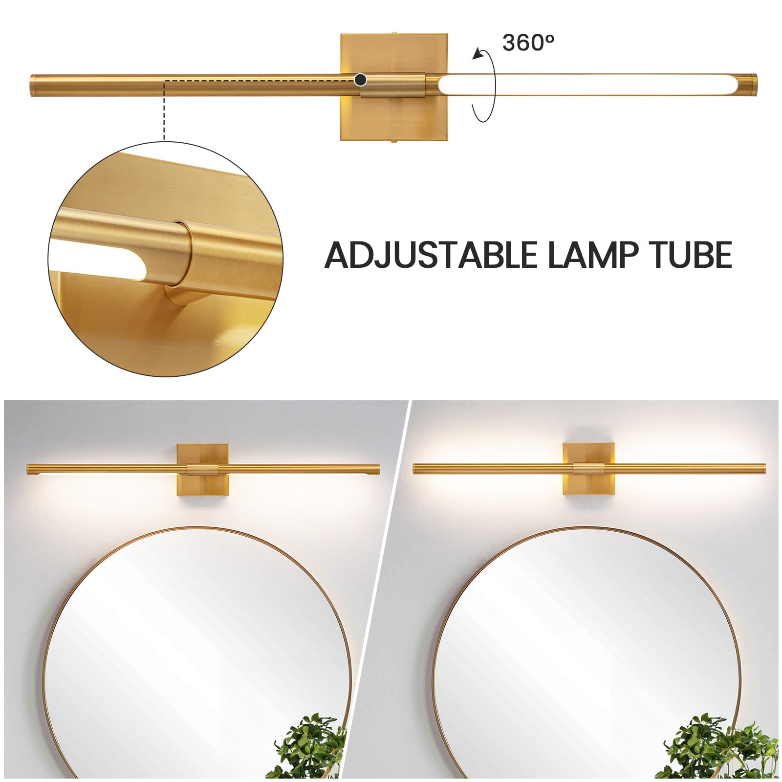 Faziyo Gold Vanity Light Fixtures For Bathroom Over Mirror 30 Inch Led Bath Sconces 4000K Morden Picture Lights For Paintings (H