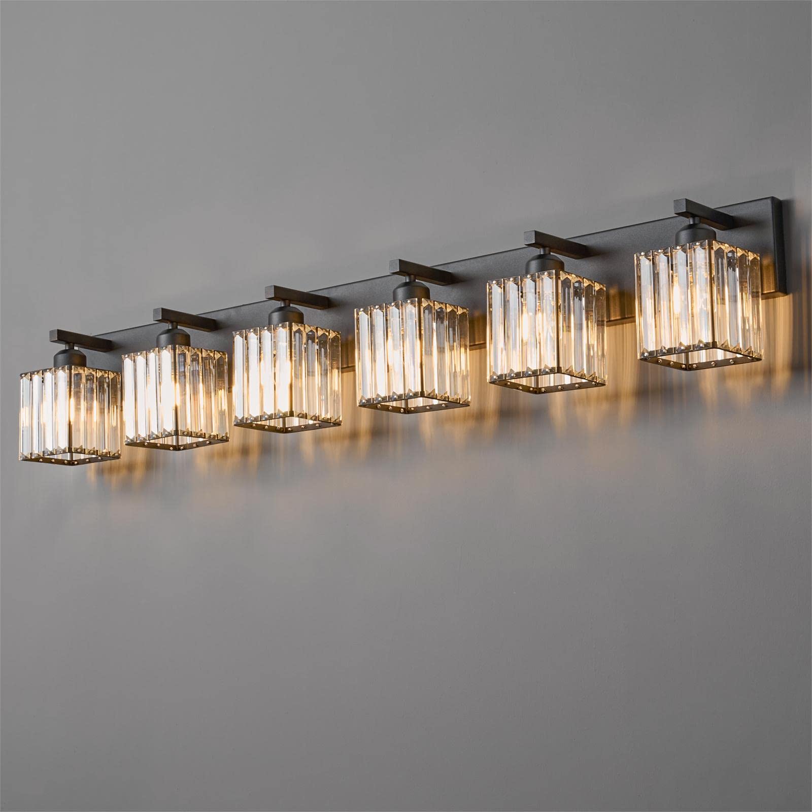 FDPBY Modern Black Crystal Bathroom Vanity Light - 6-Light Metal Wall Fixture, Model JW-002