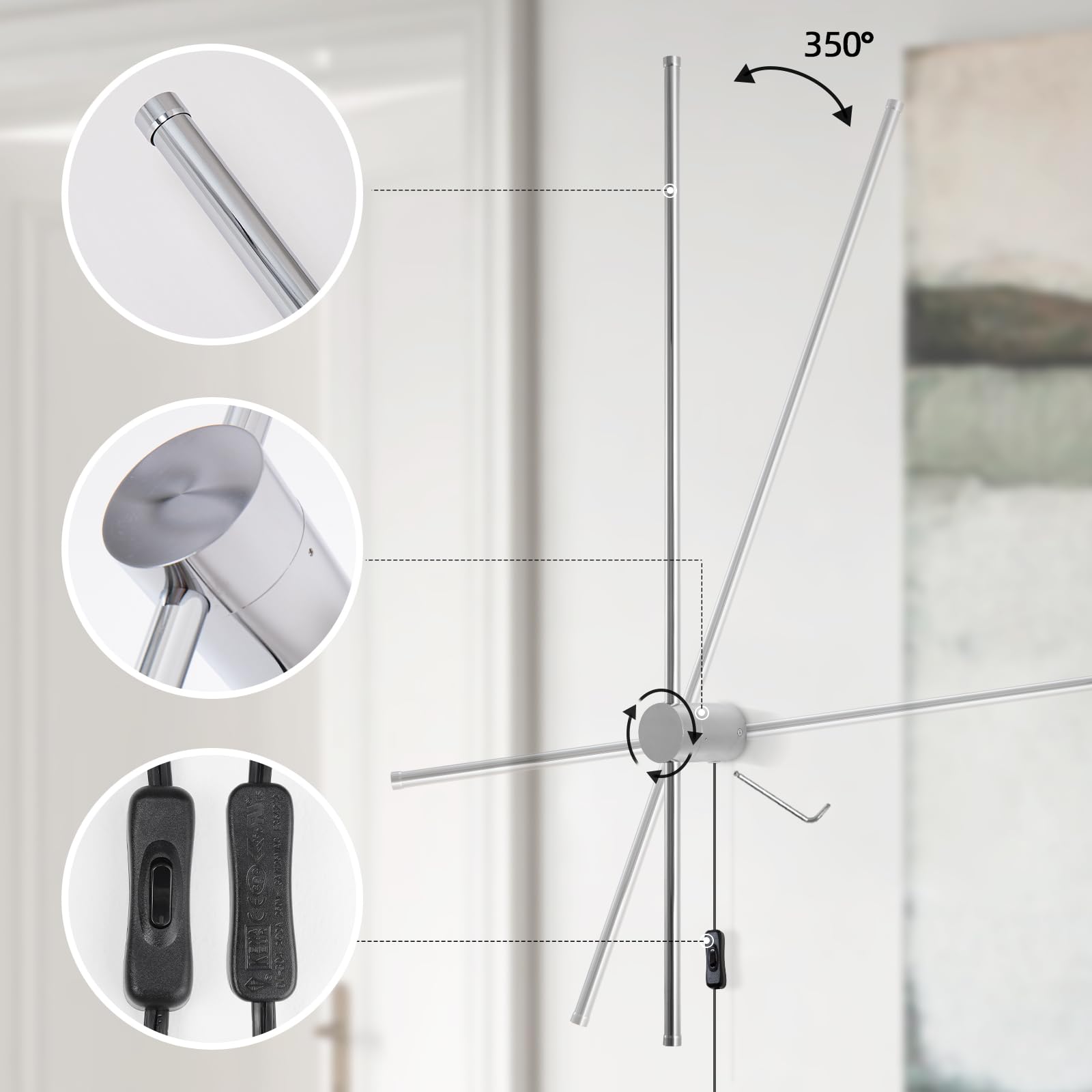 Keluoly Dimmable Plug In Wall Sconce Set Of 2, Chrome 39.37" Led Wall Light With Remote, Adjustable Color Temperature Brightness Wall Lamp With Timer For Living Room,Bedroom And Accent Lighting