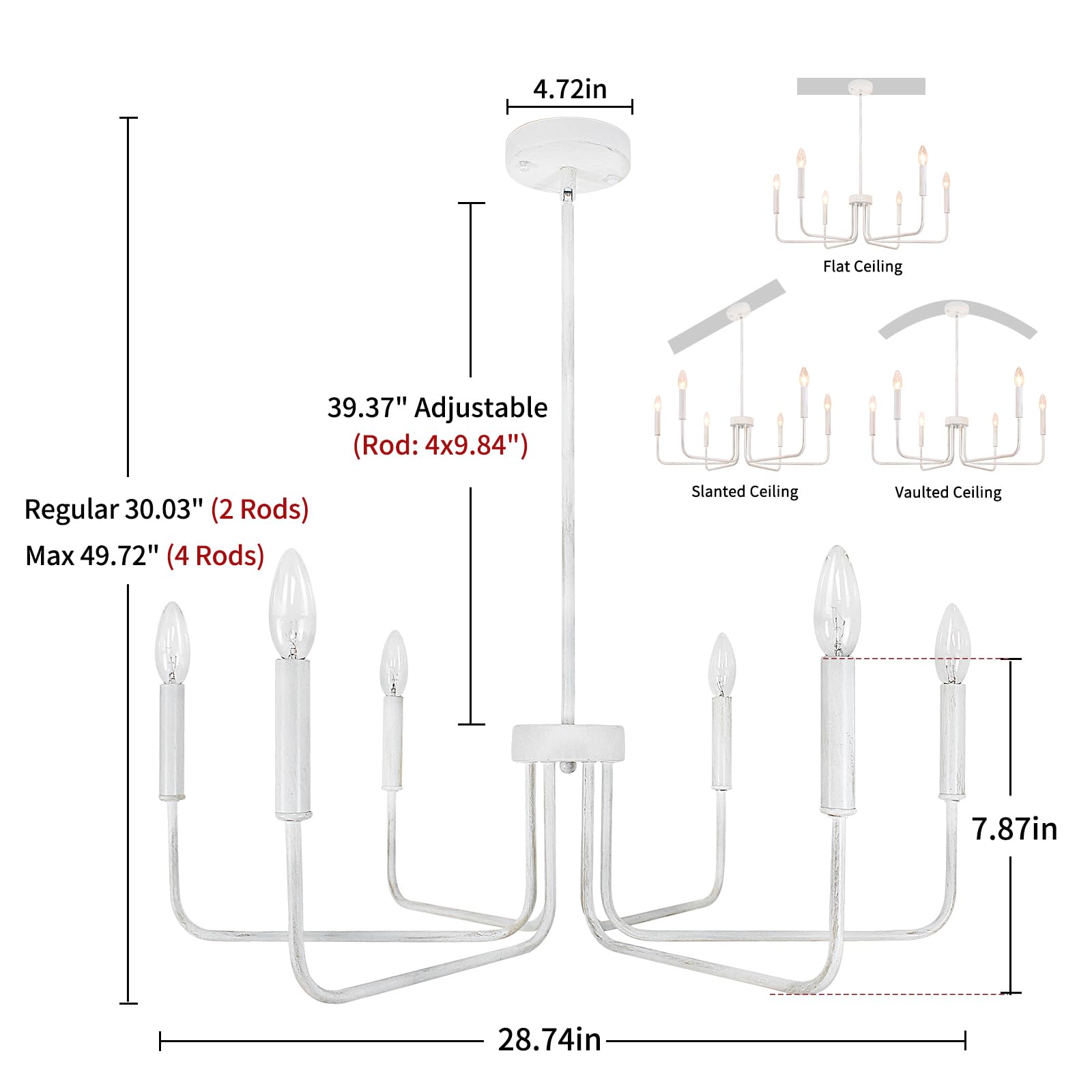 Rviezza French Country Chandelier, 6-Light Antique White Farmhouse Chandelier For Dining Room Lighting Fixtures Hanging, Industr