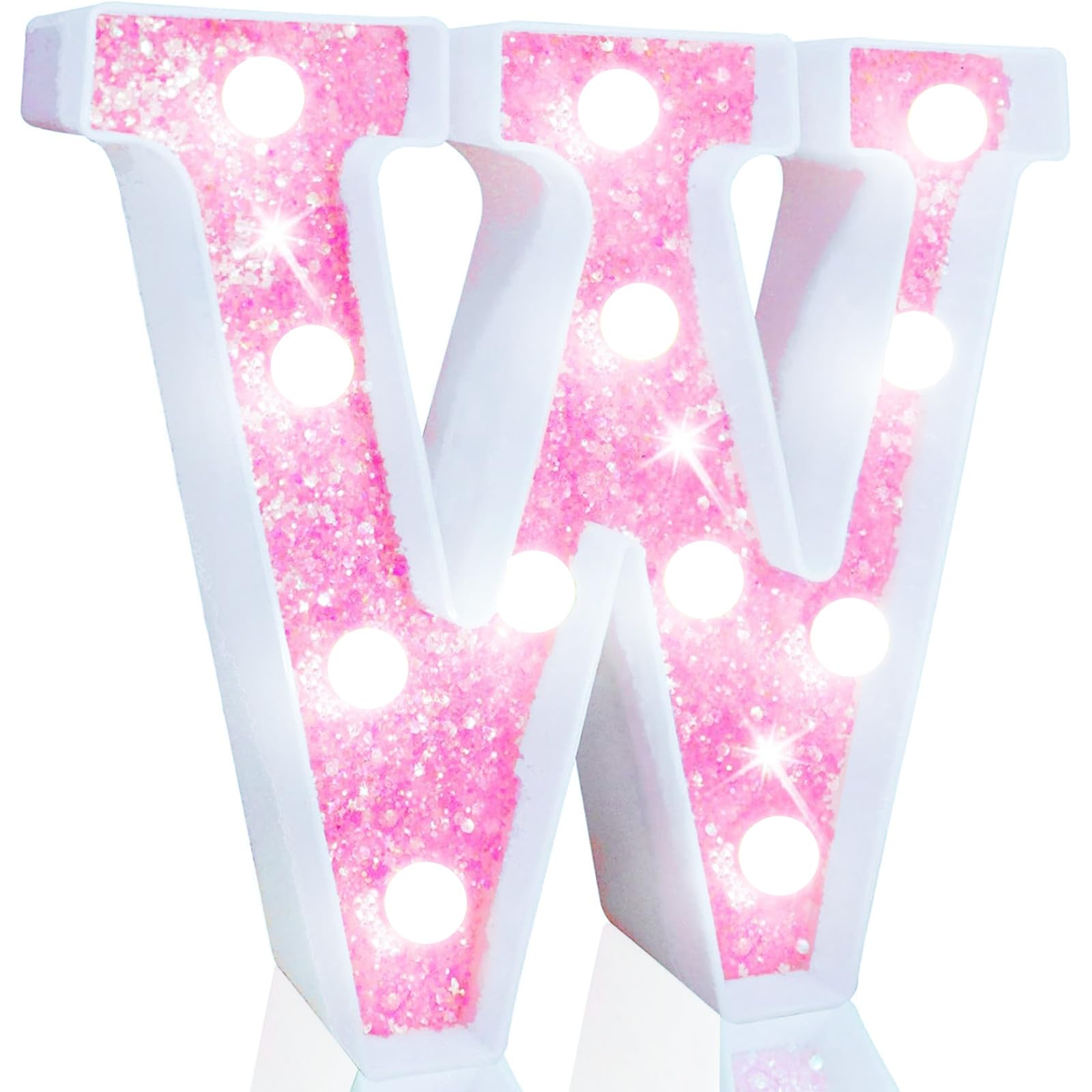 Pooqla Led Marquee Letter Lights  Light Up Letters Glitter Letter Sign Girls Gift  Battery Powered Night Light Pink Birthday Party Room Wedding Christmas Girls Bedroom Dorm Decoration  Cool White W
