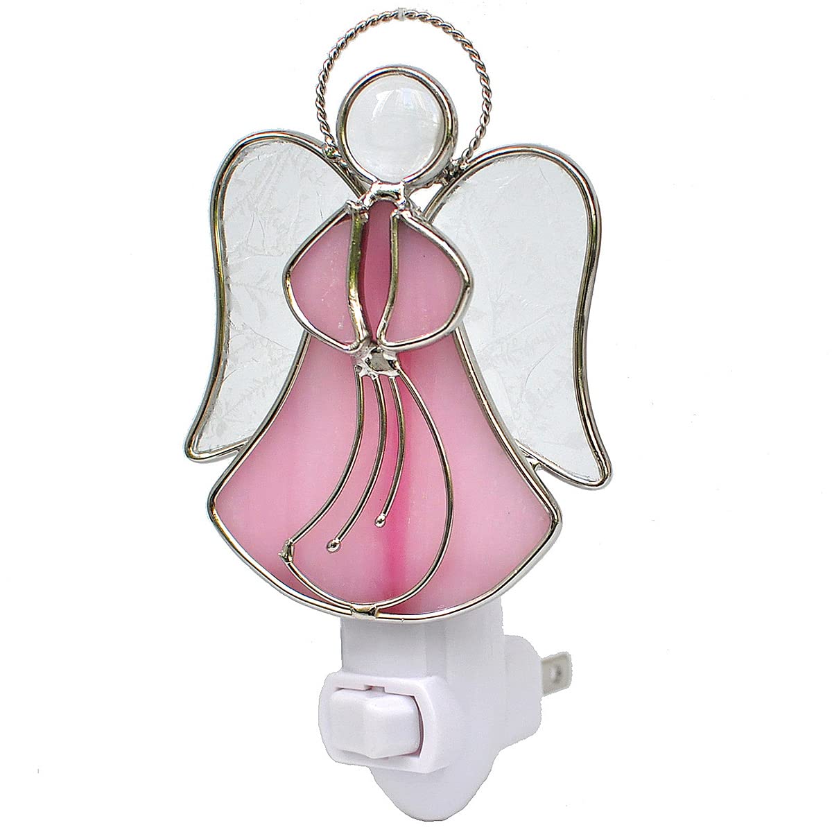COOWIND Stained Glass Angel Night Light Wall Plug Decorative Accent Pink