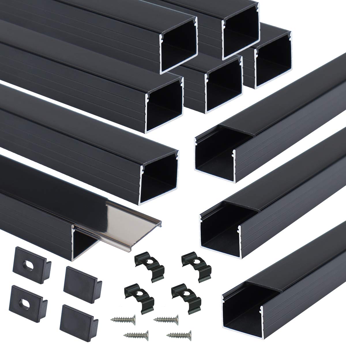 Muzata 10Pack 6.6FT/2M Plus-Size LED Channel Black LED Band Diffuser Channel with Transparent Smoky Black Cover U103 BB 2M