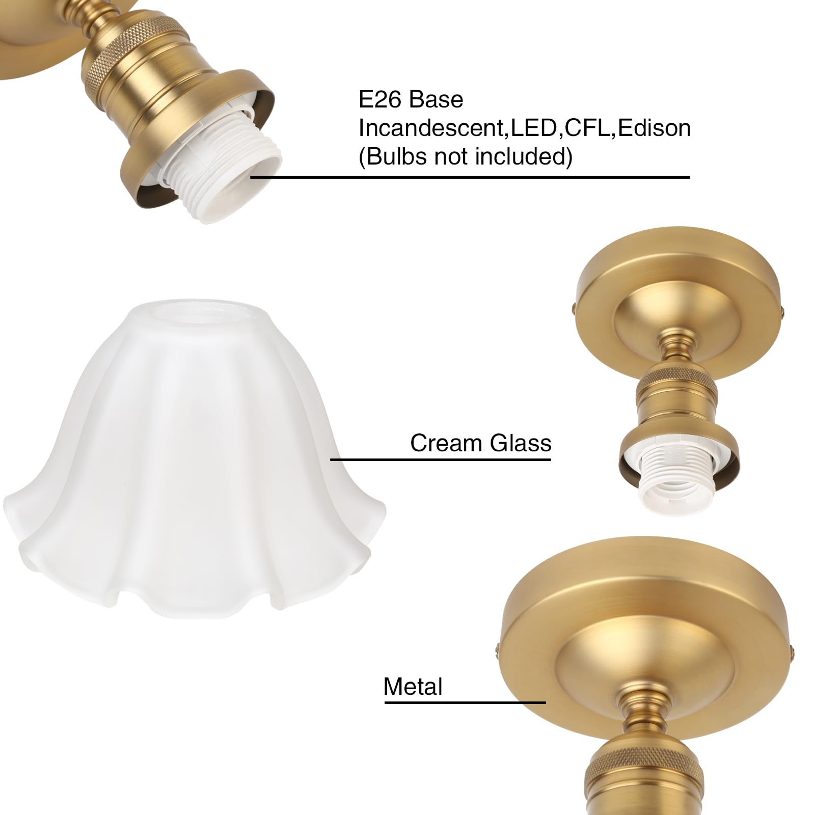 Permo Modern Semi Flush Mount Ceiling Light Hallway Ceiling Lights Fixtures With White Glass Shade, 1-Light (Antique)