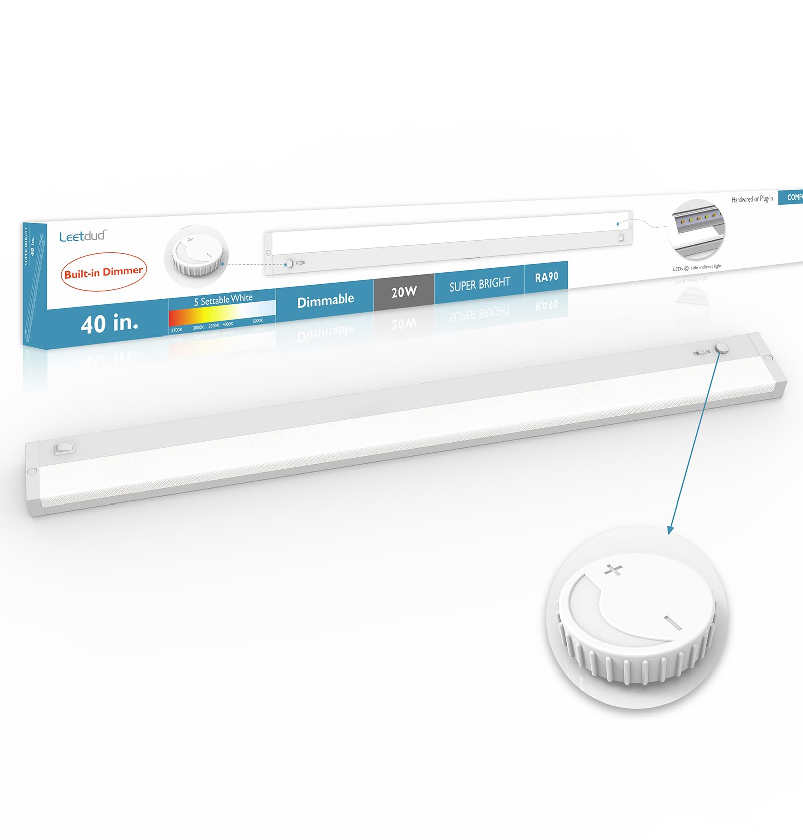 Leetdud LED Under Cabinet Lighting 20W Dimmable 40 Inch White Aluminum Model AirKitPro-4020WU-PWM-TC