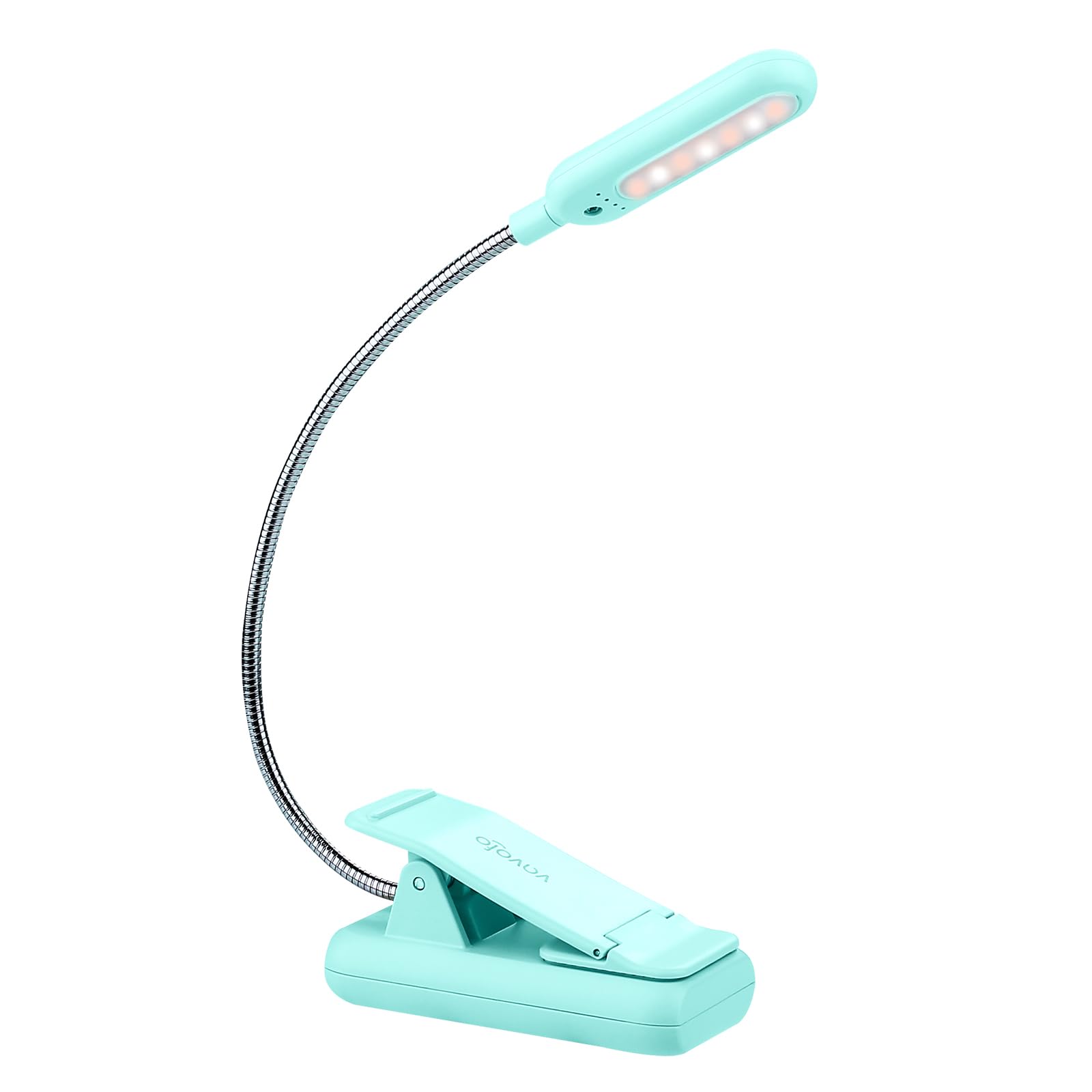 VAVOFO Rechargeable Clip On Book Light, Amber 1600K, 7 LEDs, Plastic, 1-Pack Green, Model KM-6720A