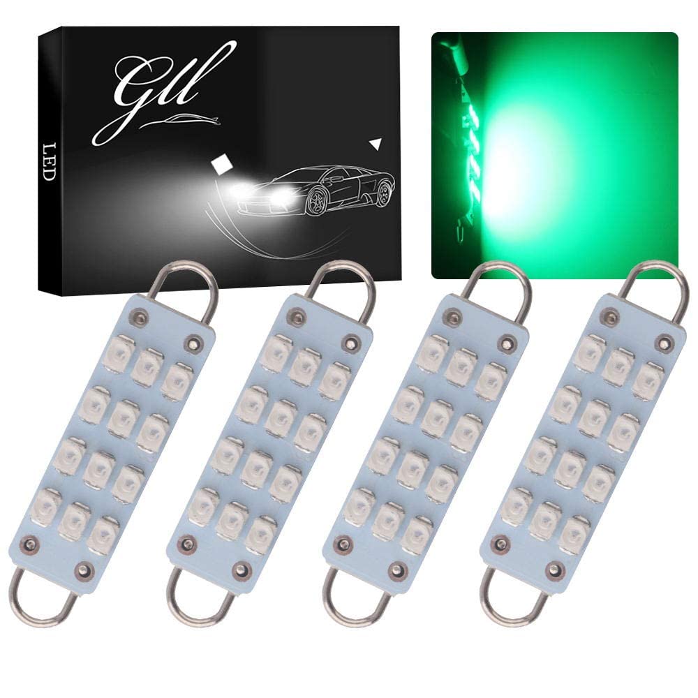 4 X 44Mm(1.73&quot;) 12-Smd 1210 3528 Chip Rigid Loop Festoon Led Bulbs For Car Interior Light Dome Map Light Door Courtesy Lights 561 562 567 (4-Pack,Green )