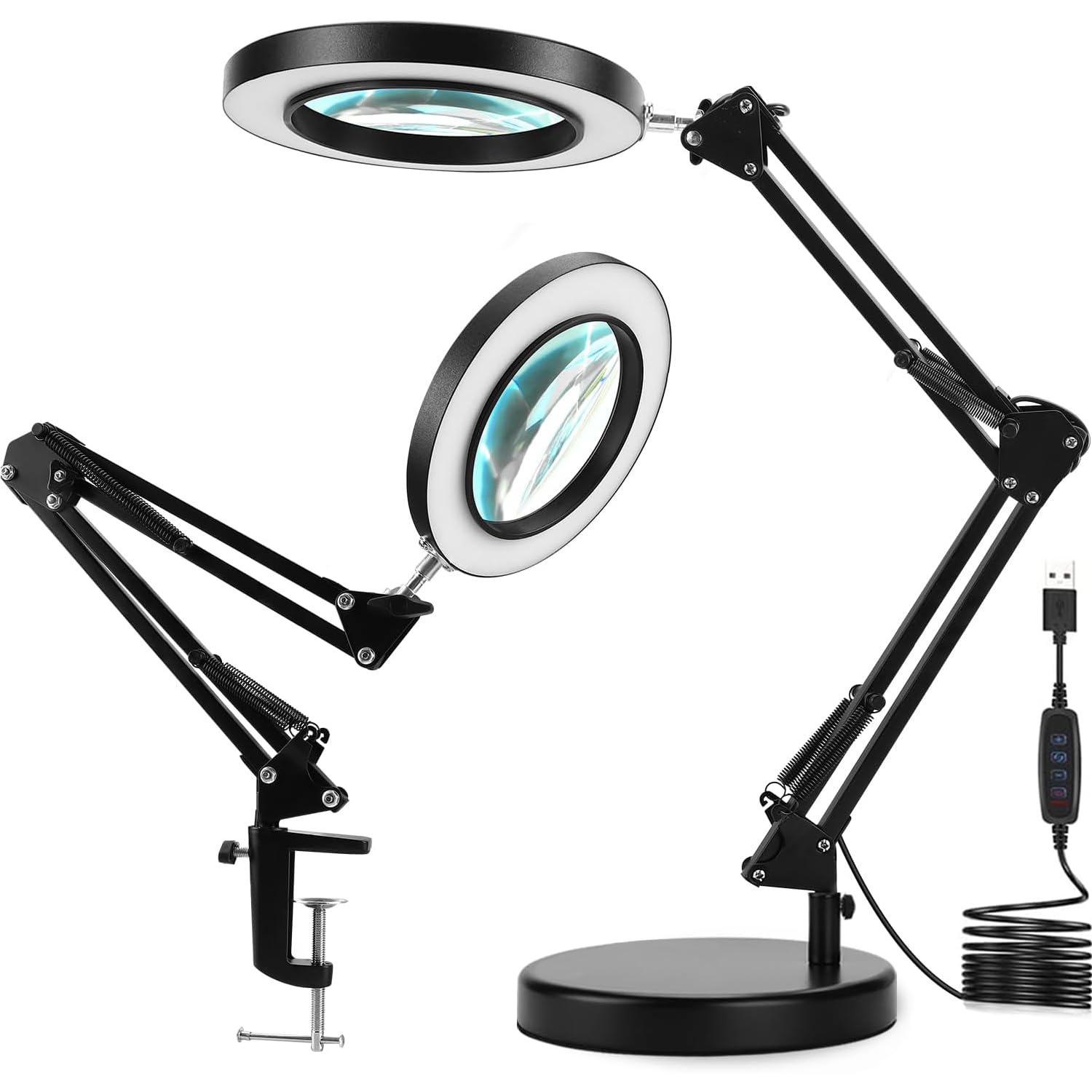 Dotlite Magnifying Glass with Light and Stand,2 in 1 Clamp 10X Magnifying Lamp, Craft Light Lamp Adjustable with 3 Color Modes L