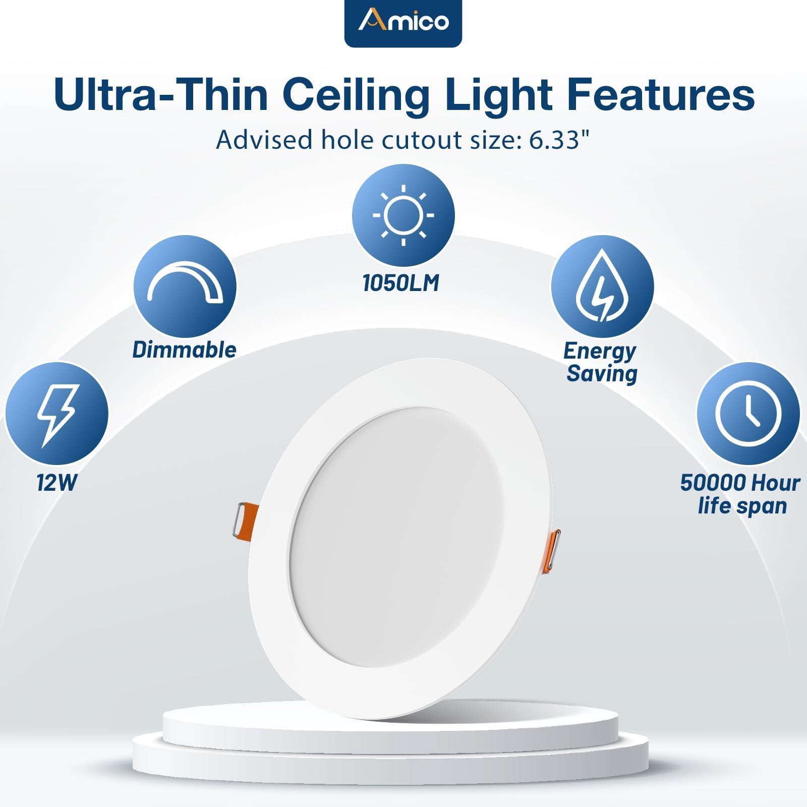 Amico 6 Pack 6 Inch Ultra-Thin LED Recessed Ceiling Light, 5CCT 2700K-5000K, Dimmable, 1050 Lumens,