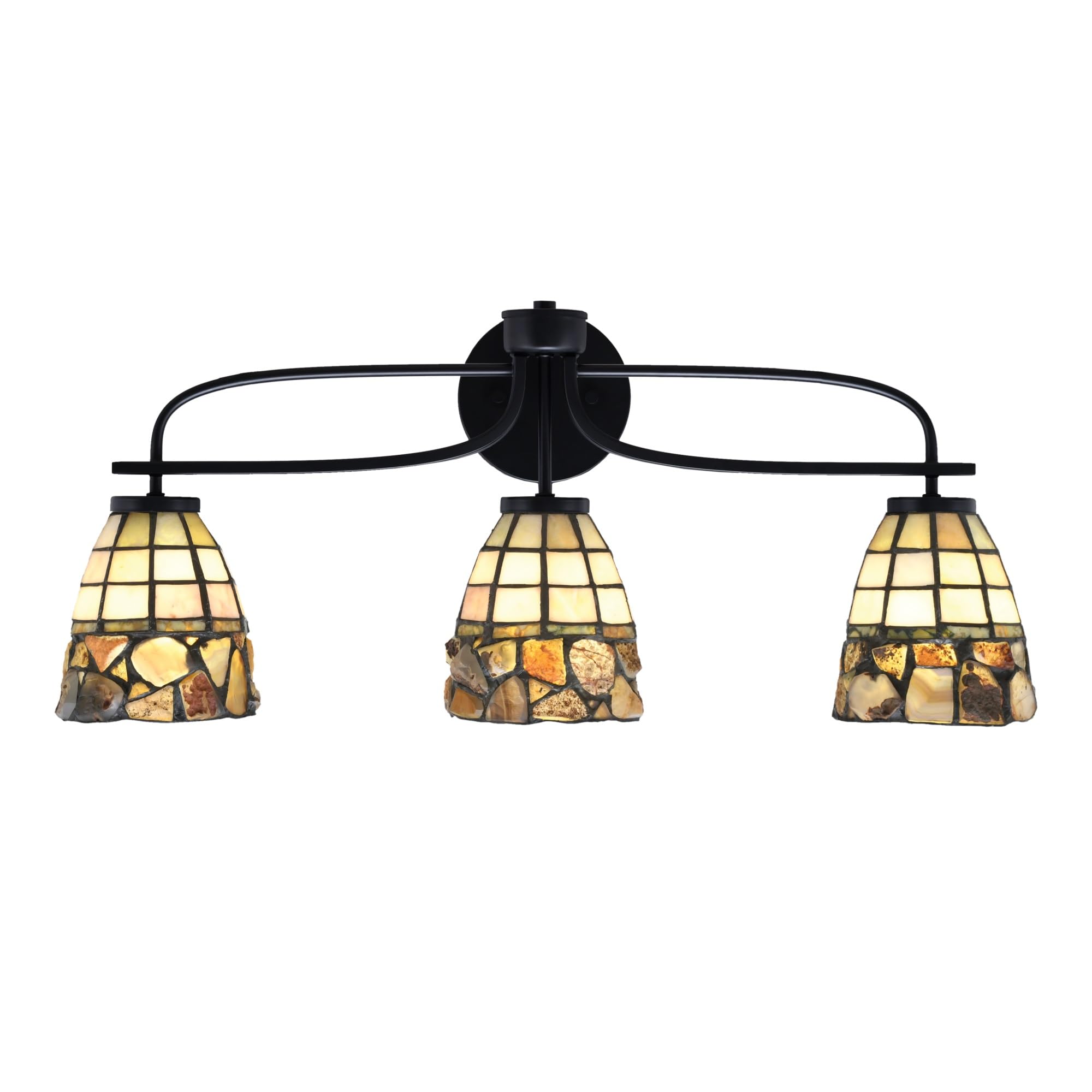 Cavella 3 Light Bath Bar Shown In Matte Black Finish With 7" Cobblestone Art Glass