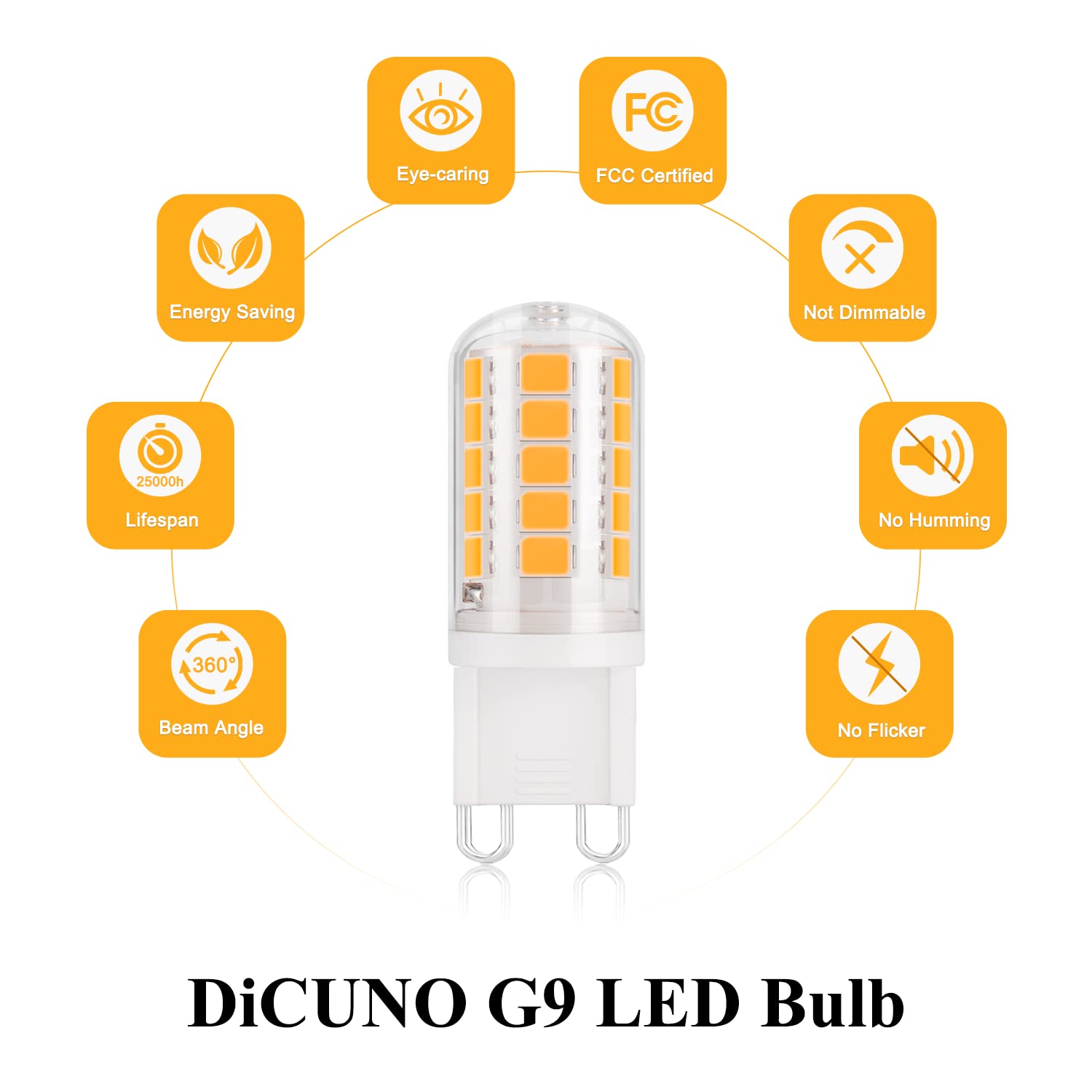 Dicuno G9 Led Bulbs 40W Equivalent, Warm White 3000K, 400Lm, Non-Dimmable