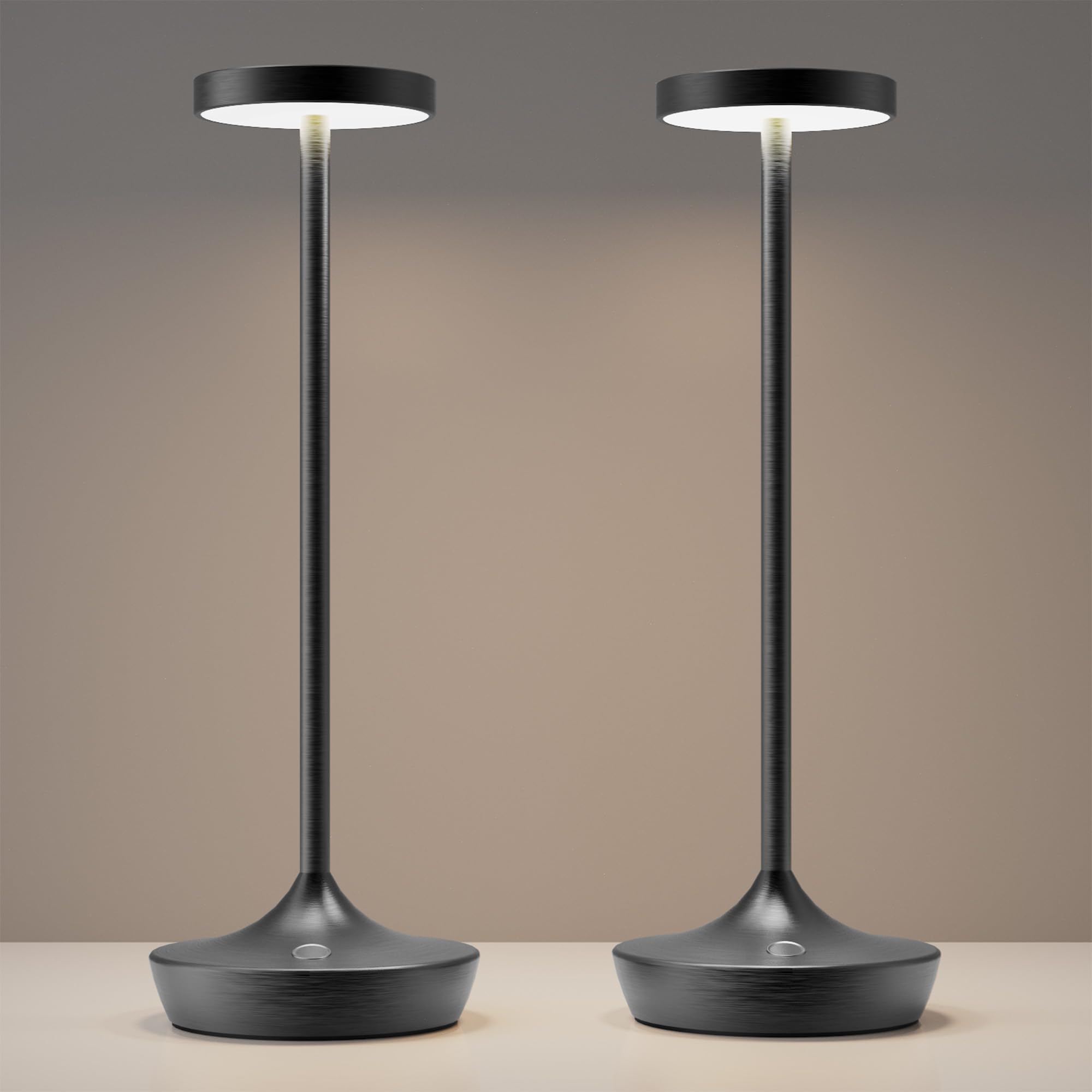 YHT Cordless LED Table Lamp, 6000mAh Rechargeable, Waterproof, 3-Color Touch Dimmable, Black 2P, Model X86