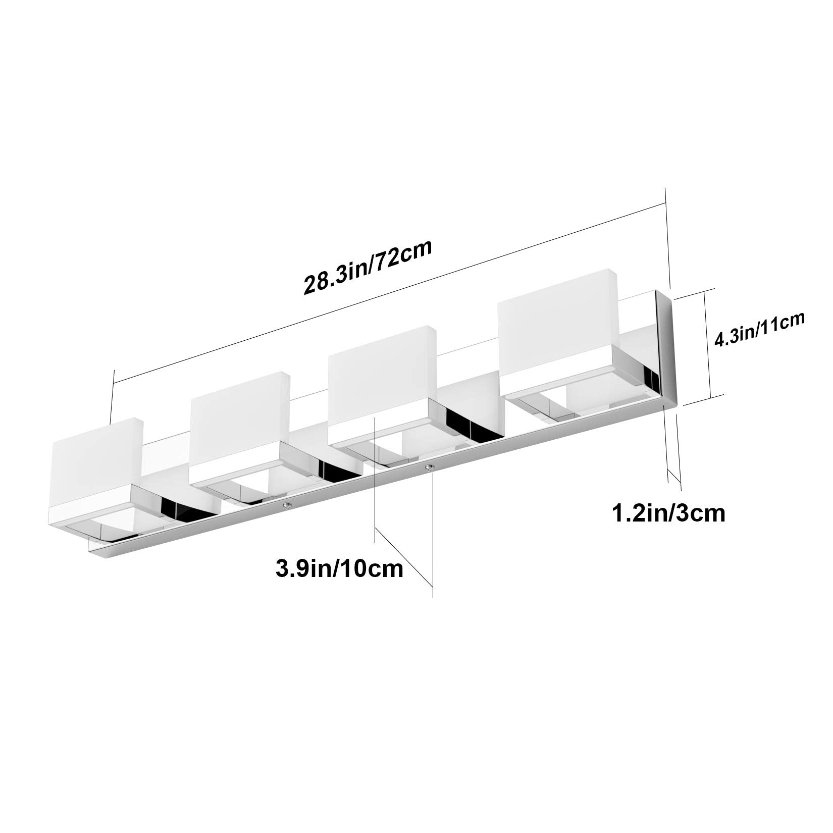 Tipace 4 Lights Led Modern Vanity Light Chrome Bathroom Lighting Fixture Up And Down Bathroom Wall Light Over Mirror(White Light