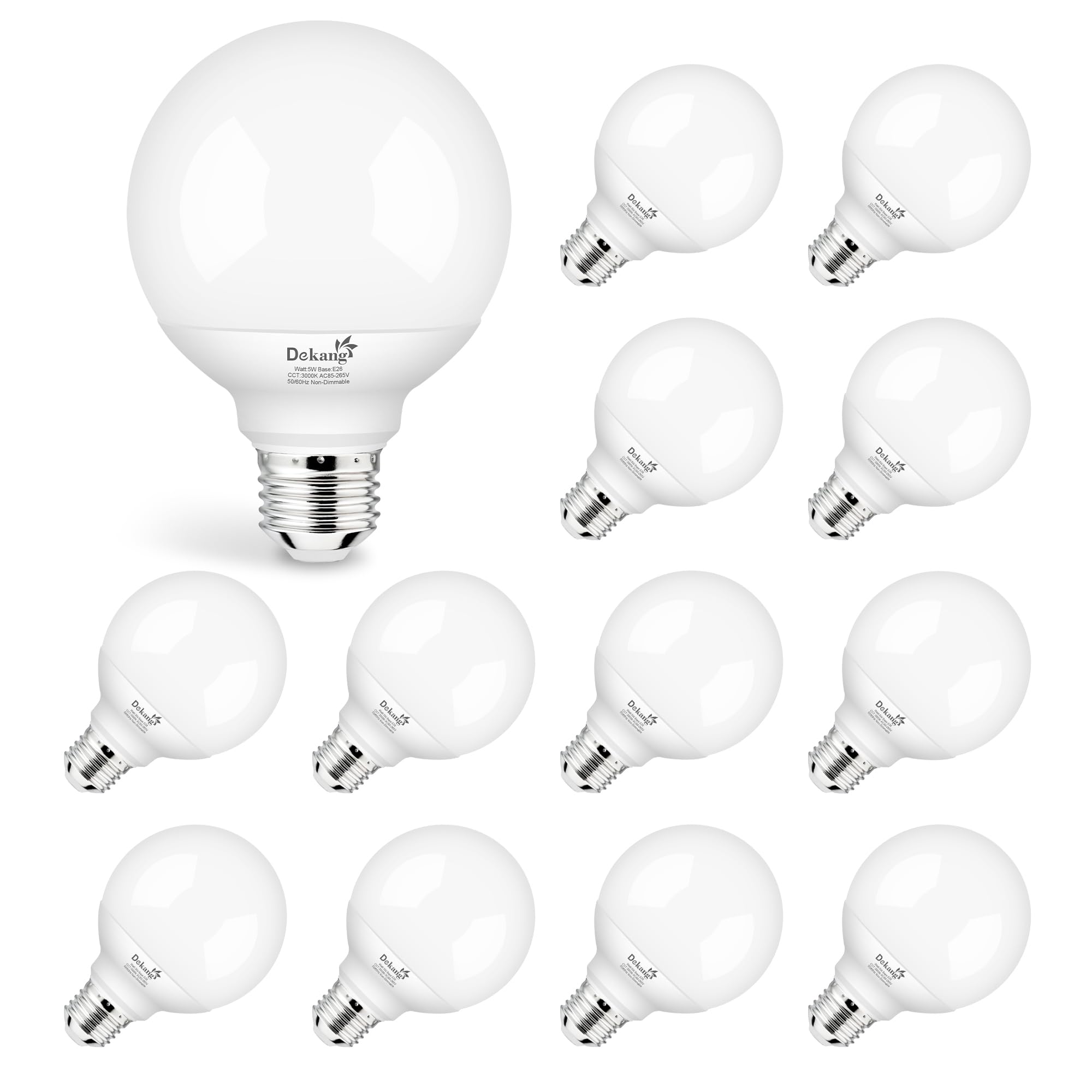 Dekang 12 Pack E26 Base Bathroom Light Bulbs 3000K Soft White, G25 Led Globe Light Bulbs 60Watt Incandescent Equivalent, Round L