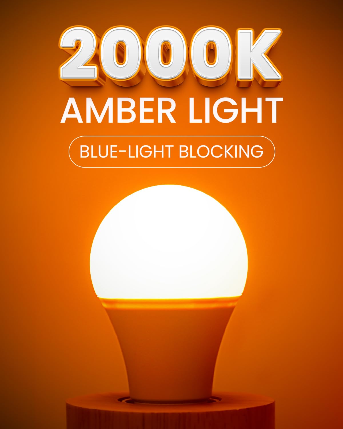 Bonlux Amber Light Bulbs A19 9W E26 LED Yellow Soft Warm Night Light, 2000K, 4 Pack
