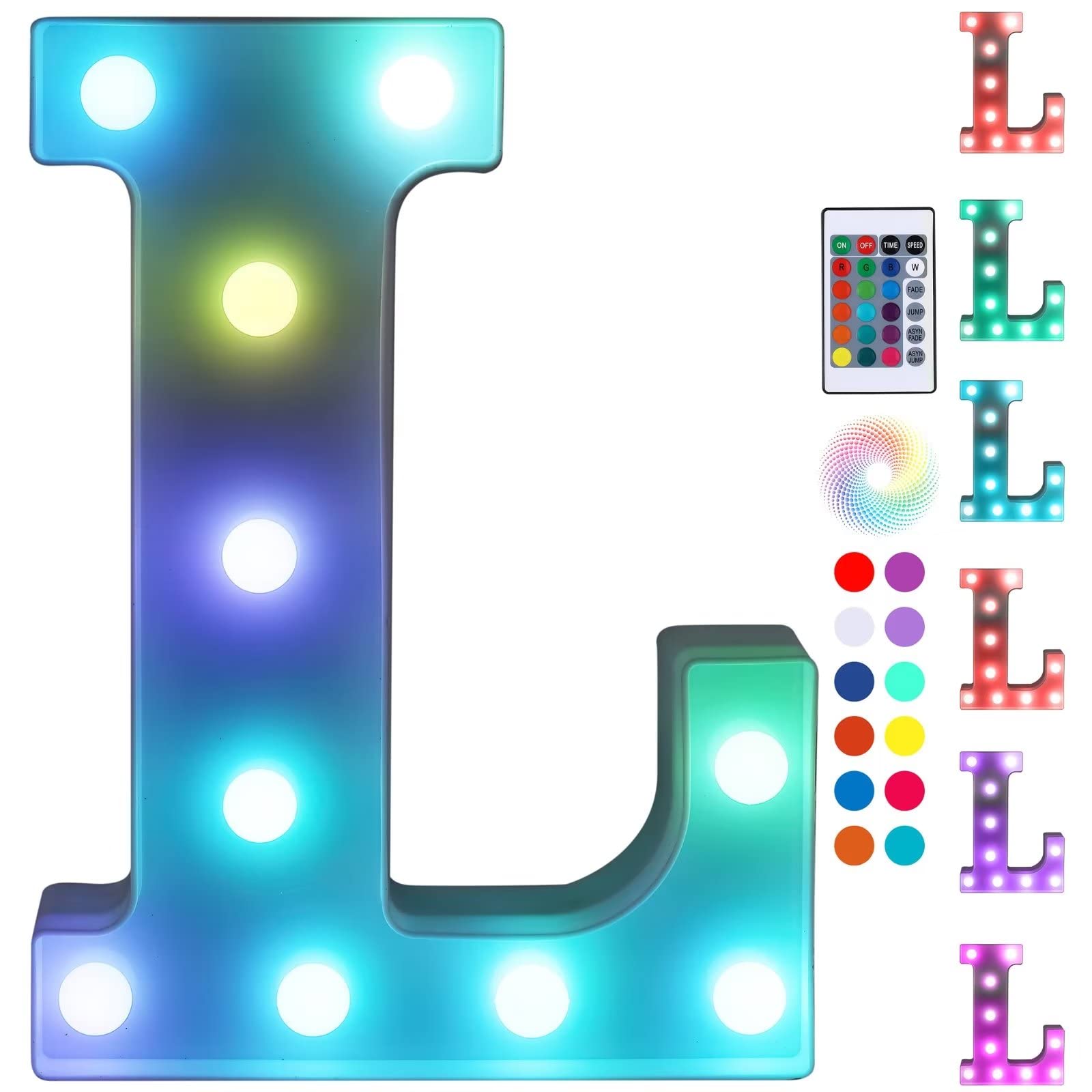 Foaky LED Letter Lights with Remote, Marquee Sign for Parties, Battery Powered, Size L, Color L
