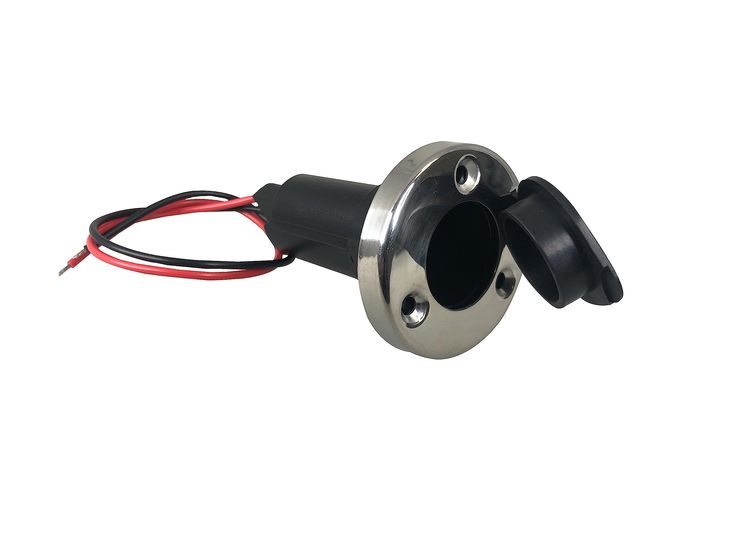 Pactrade Marine Black Rubber Cap 2-Prong Stern Light Pole Base Silver Top Socket Plug-In