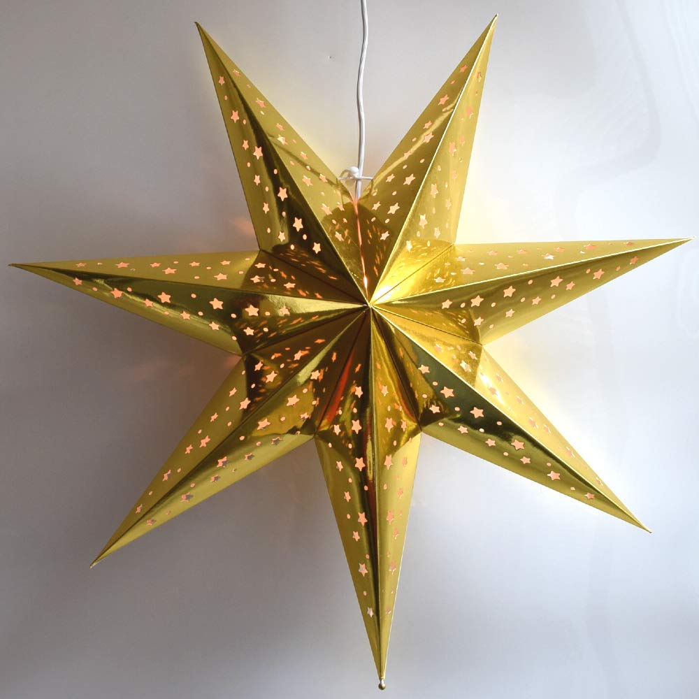 Paper Star Lantern Decoration (Galaxy Gold 7-Point Shining Star) - Perfect for Weddings, Christmas Holiday, Birthday Party Celeb